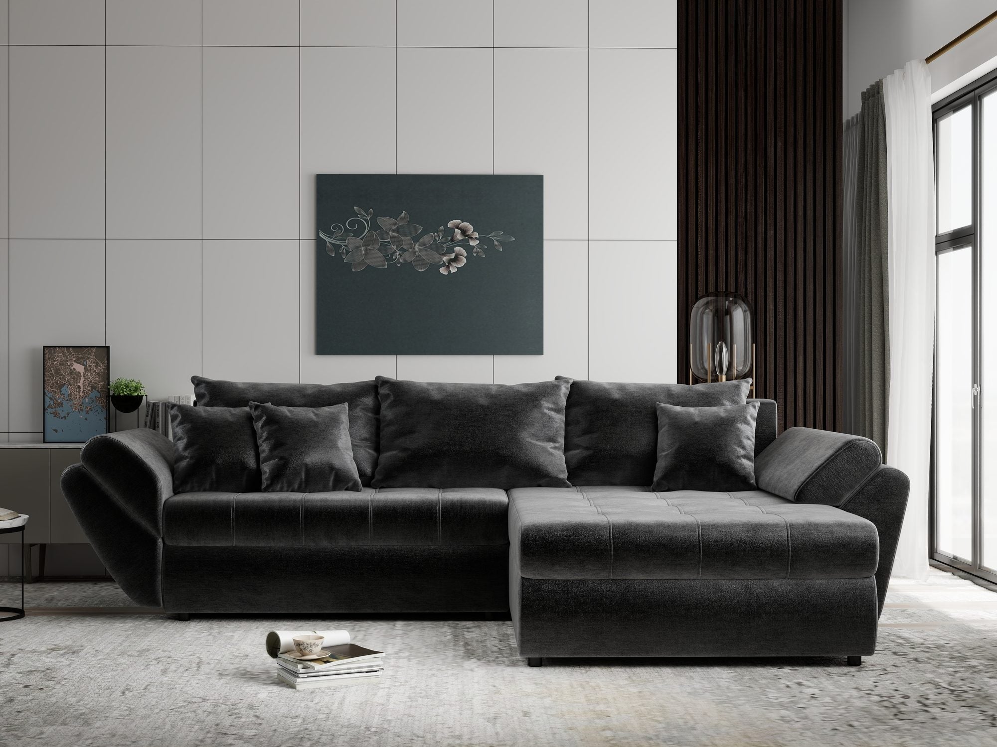 Colțar extensibil dumonde cu ladă de depozitare Loana Monolith Gri antracit II 270x185 cm