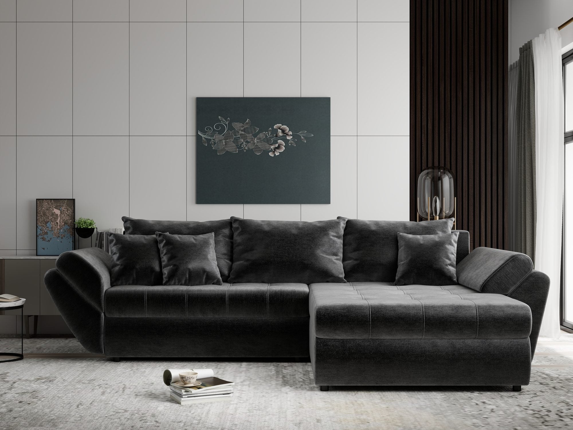 Colțar extensibil dumonde cu ladă de depozitare Loana Monolith Gri antracit II 270x185 cm