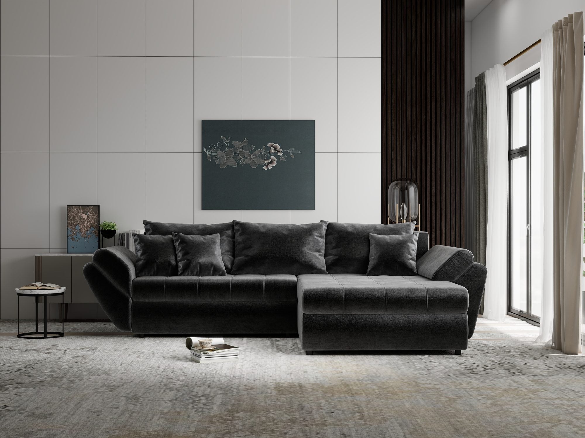 Colțar extensibil dumonde cu ladă de depozitare Loana Monolith Gri antracit II 270x185 cm