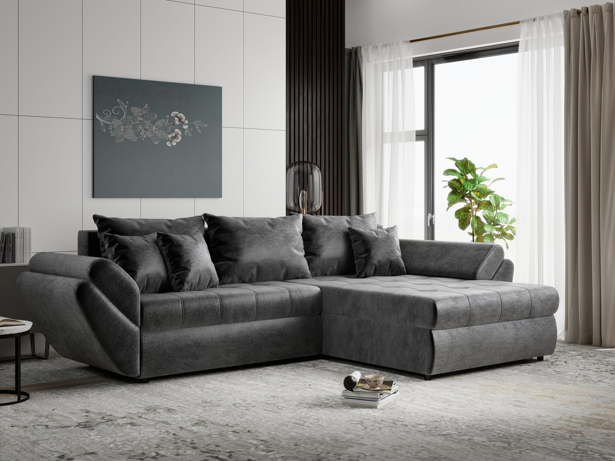 Colțar extensibil dumonde cu ladă de depozitare Loana Monolith Gri antracit II 270x185 cm