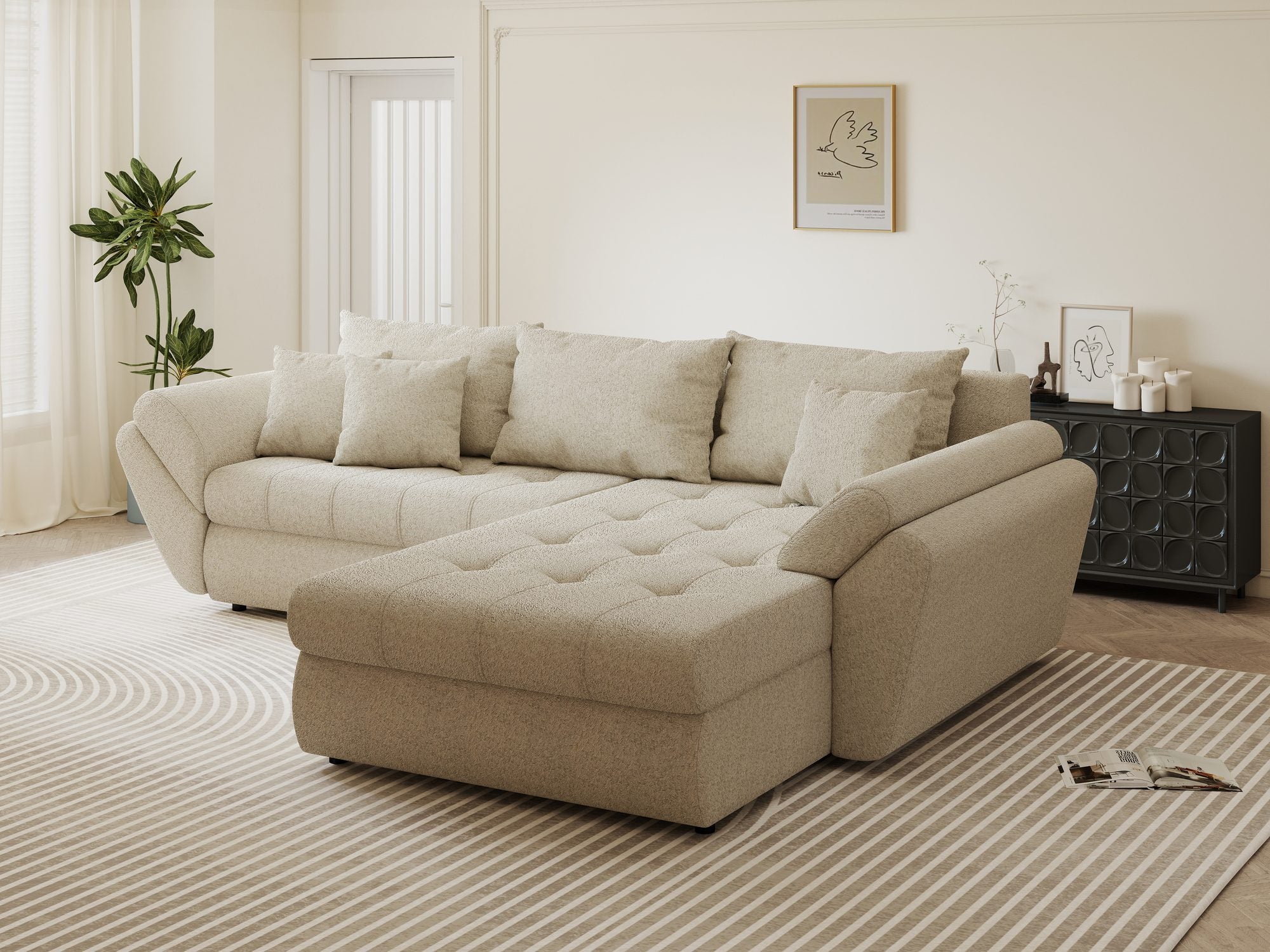 Colțar extensibil dumonde cu ladă de depozitare Loana Monte Bej II 270x185 cm