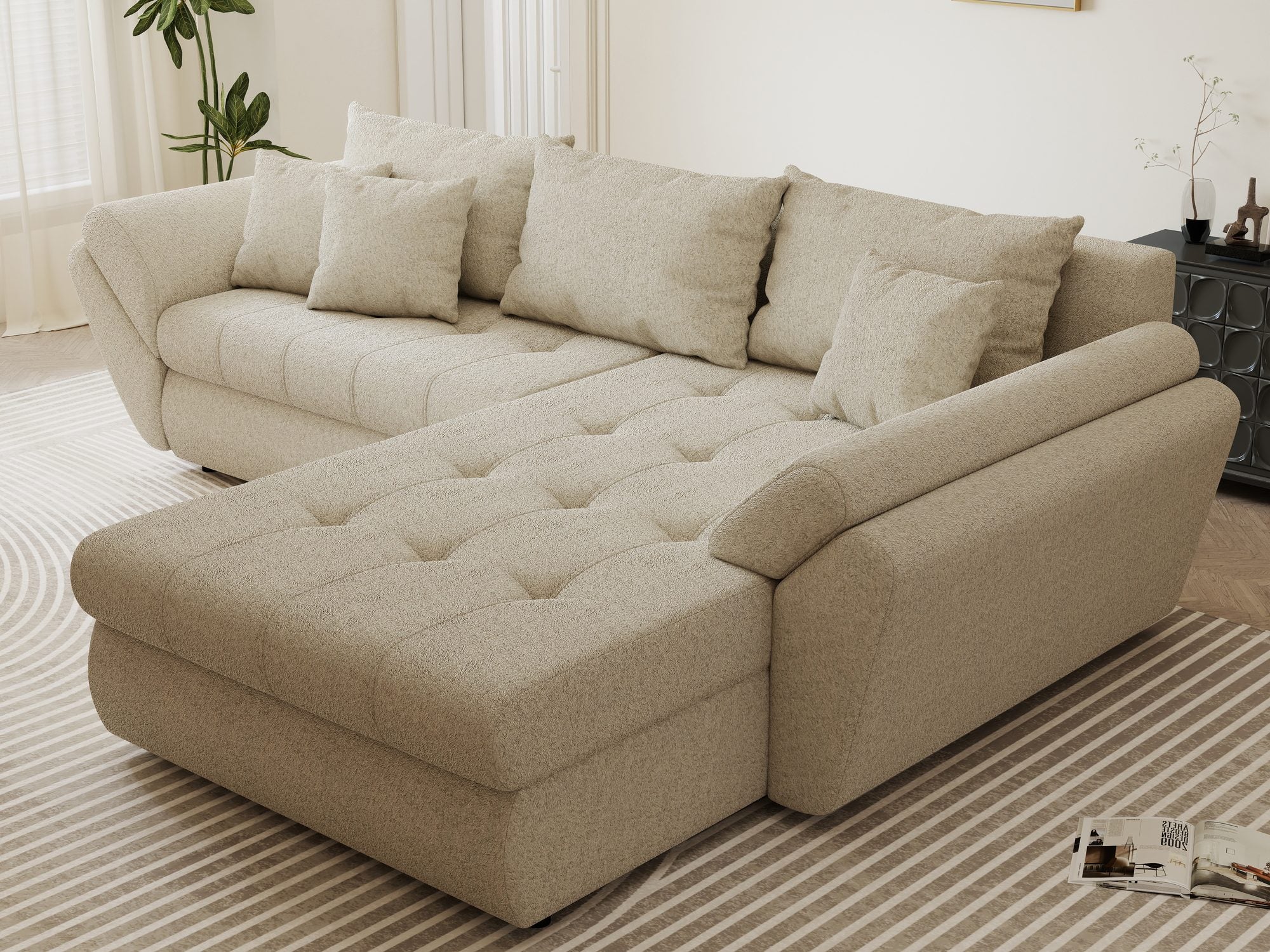Colțar extensibil dumonde cu ladă de depozitare Loana Monte Bej II 270x185 cm