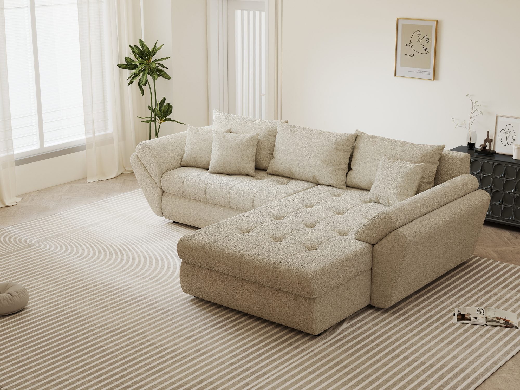 Colțar extensibil dumonde cu ladă de depozitare Loana Monte Bej II 270x185 cm