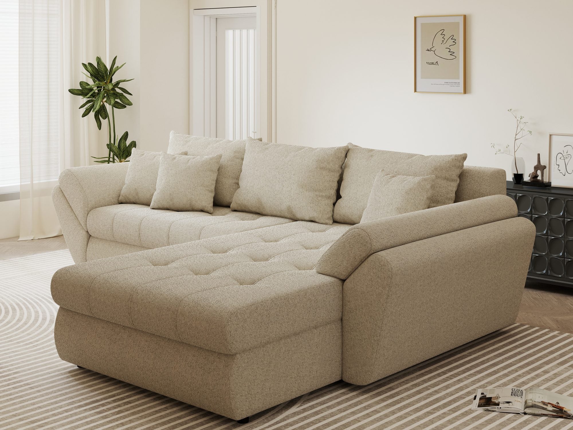 Colțar extensibil dumonde cu ladă de depozitare Loana Monte Bej II 270x185 cm