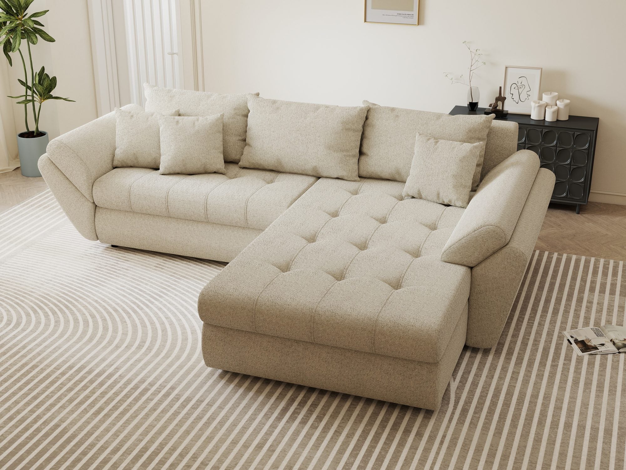 Colțar extensibil dumonde cu ladă de depozitare Loana Monte Bej II 270x185 cm