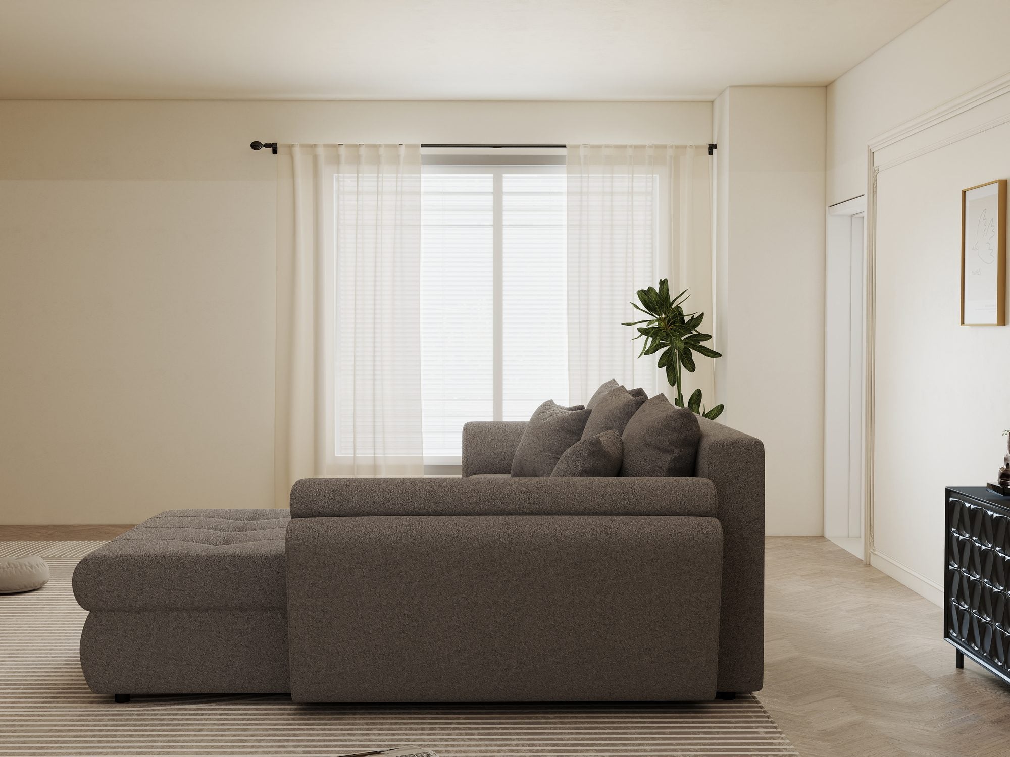 Colțar extensibil dumonde cu ladă de depozitare si sezut confortabil din spuma high-density, Loana Monte Gri II 270x185 cm