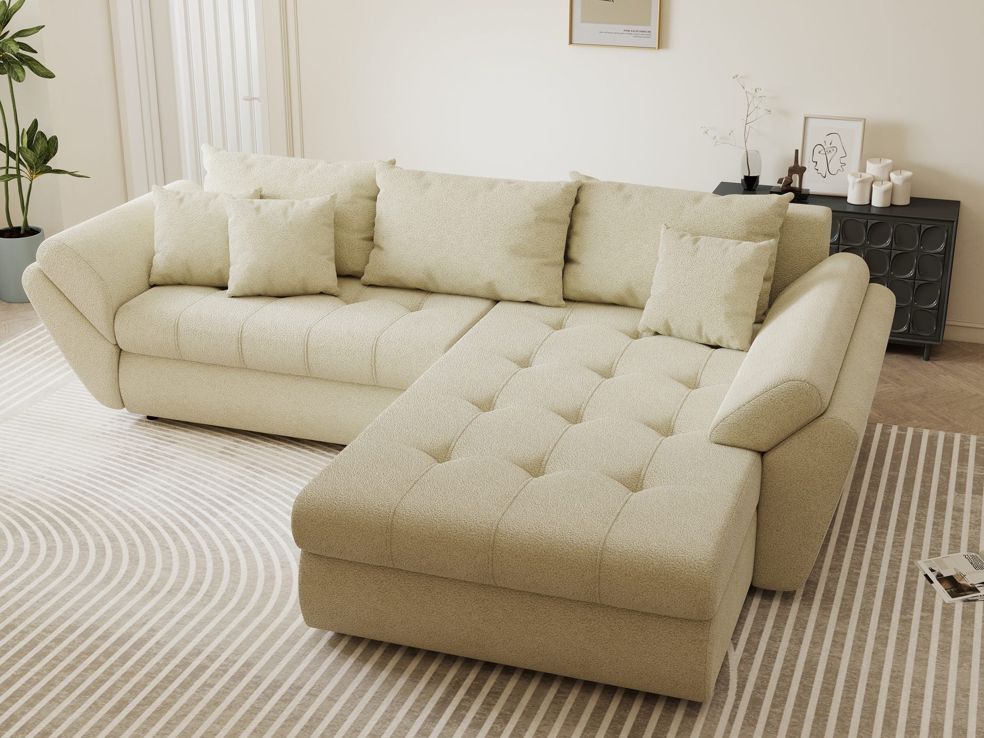 Colțar extensibil dumonde cu ladă de depozitare Loana Quelle Bej II 270x185 cm