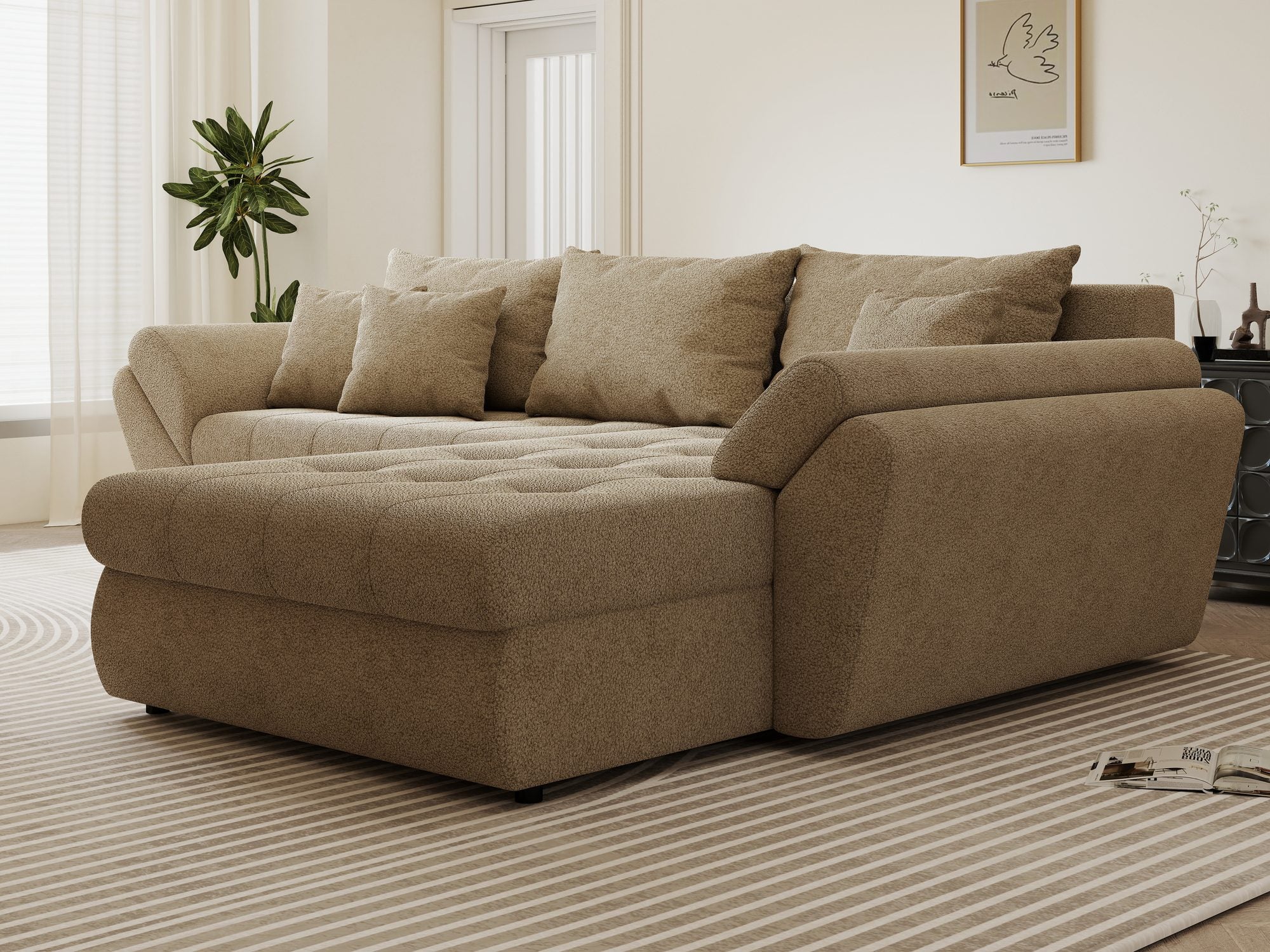Colțar extensibil dumonde cu ladă de depozitare si sezut confortabil din spuma high-density, Loana Quelle Bej II 270x185 cm