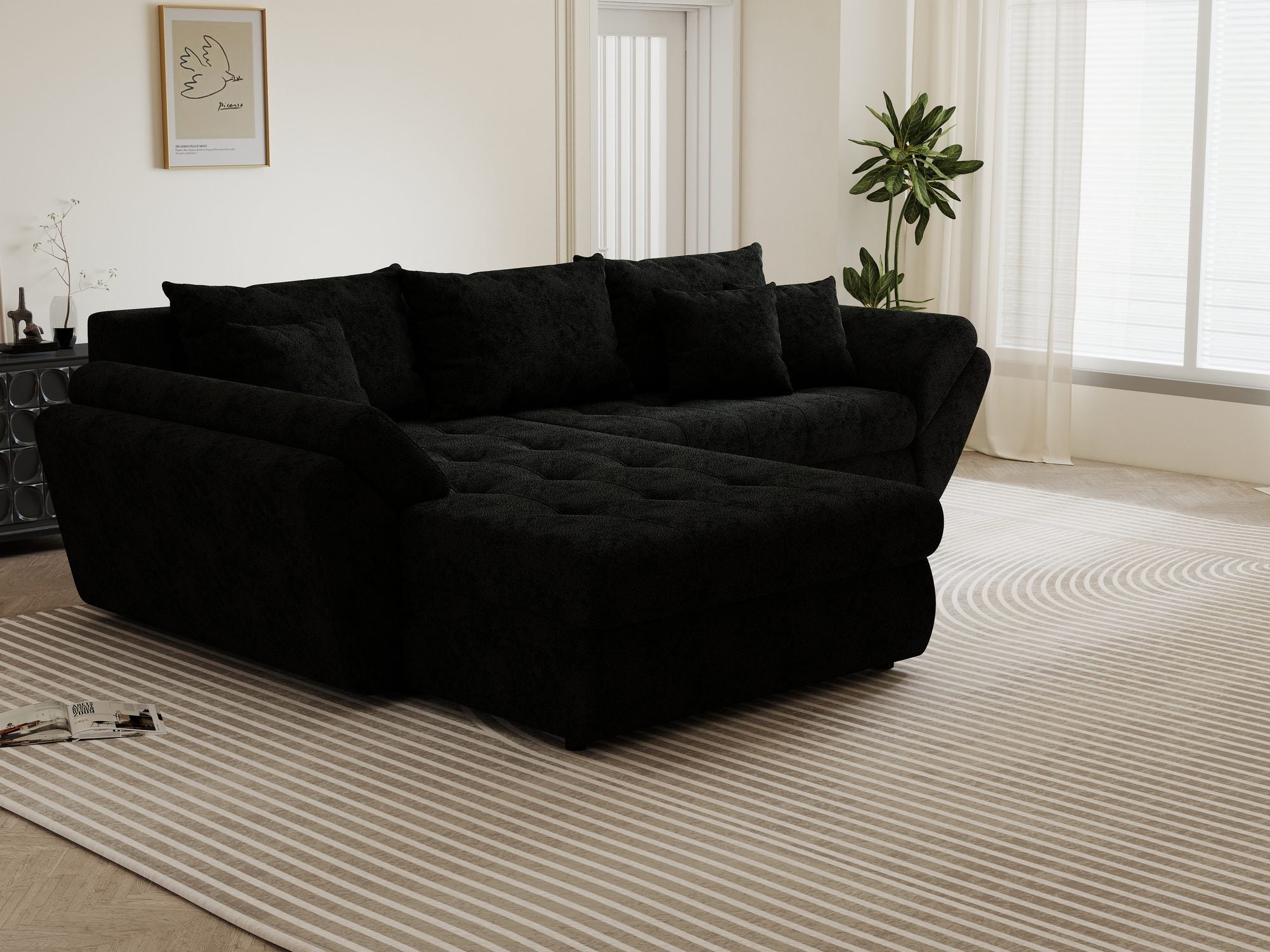 Colțar extensibil dumonde cu ladă de depozitare si sezut confortabil din spuma high-density, Loana Quelle Negru 270x185 cm