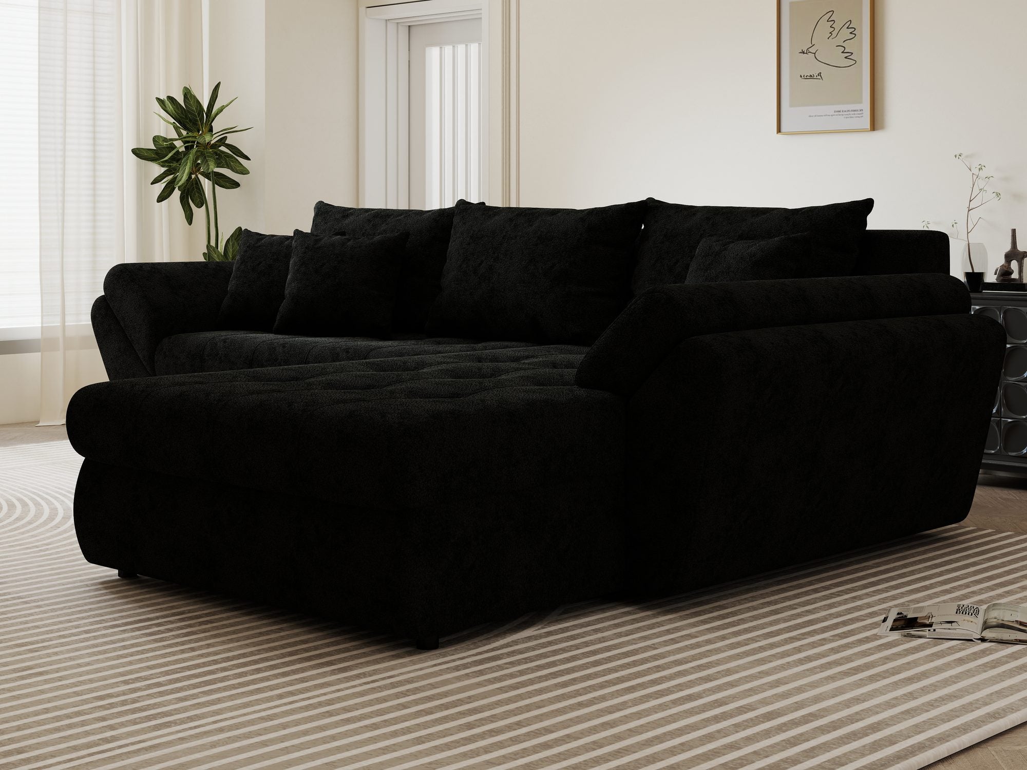 Colțar extensibil dumonde cu ladă de depozitare Loana Quelle Negru II 270x185 cm