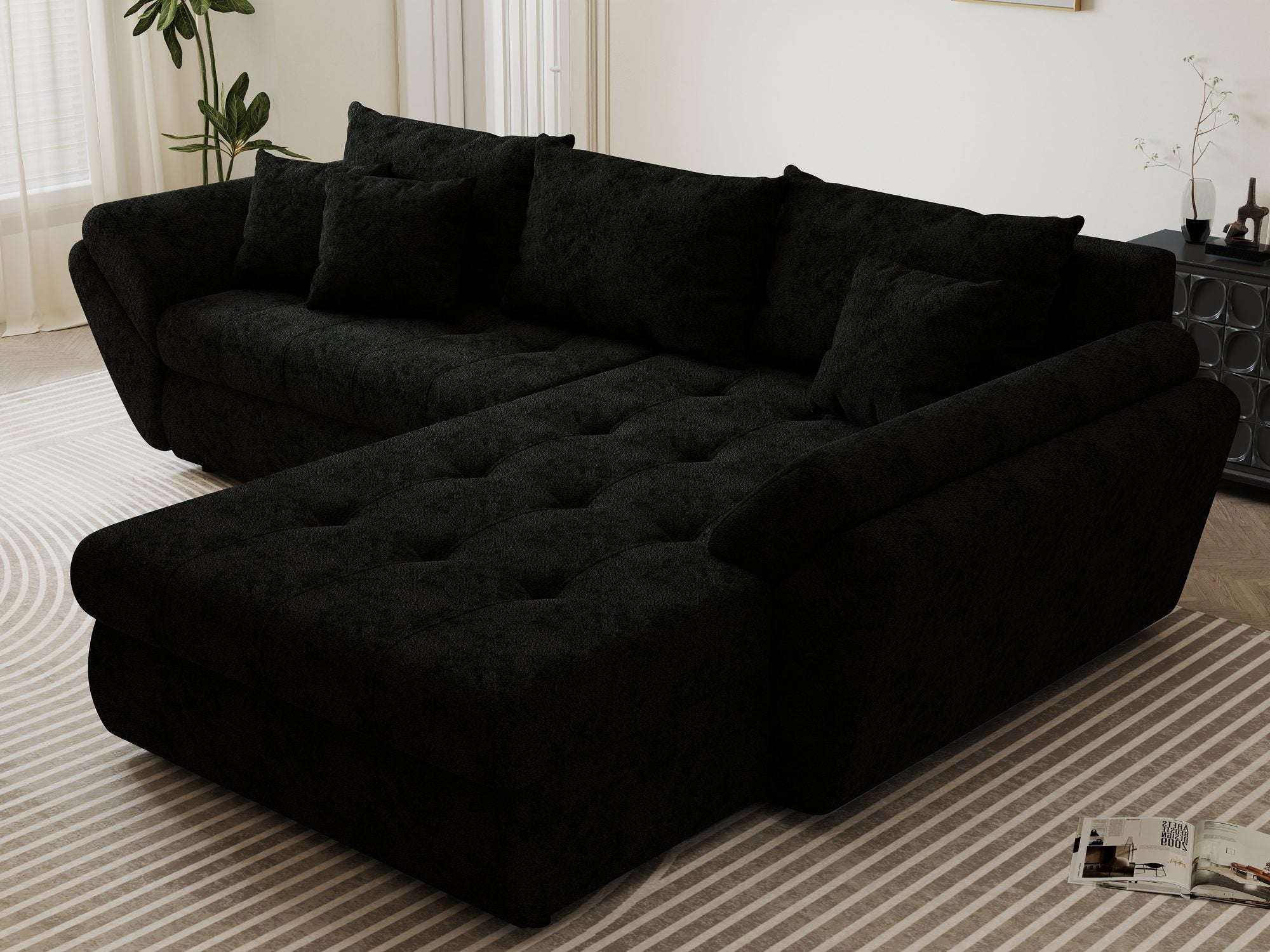 Colțar extensibil dumonde cu ladă de depozitare Loana Quelle Negru II 270x185 cm