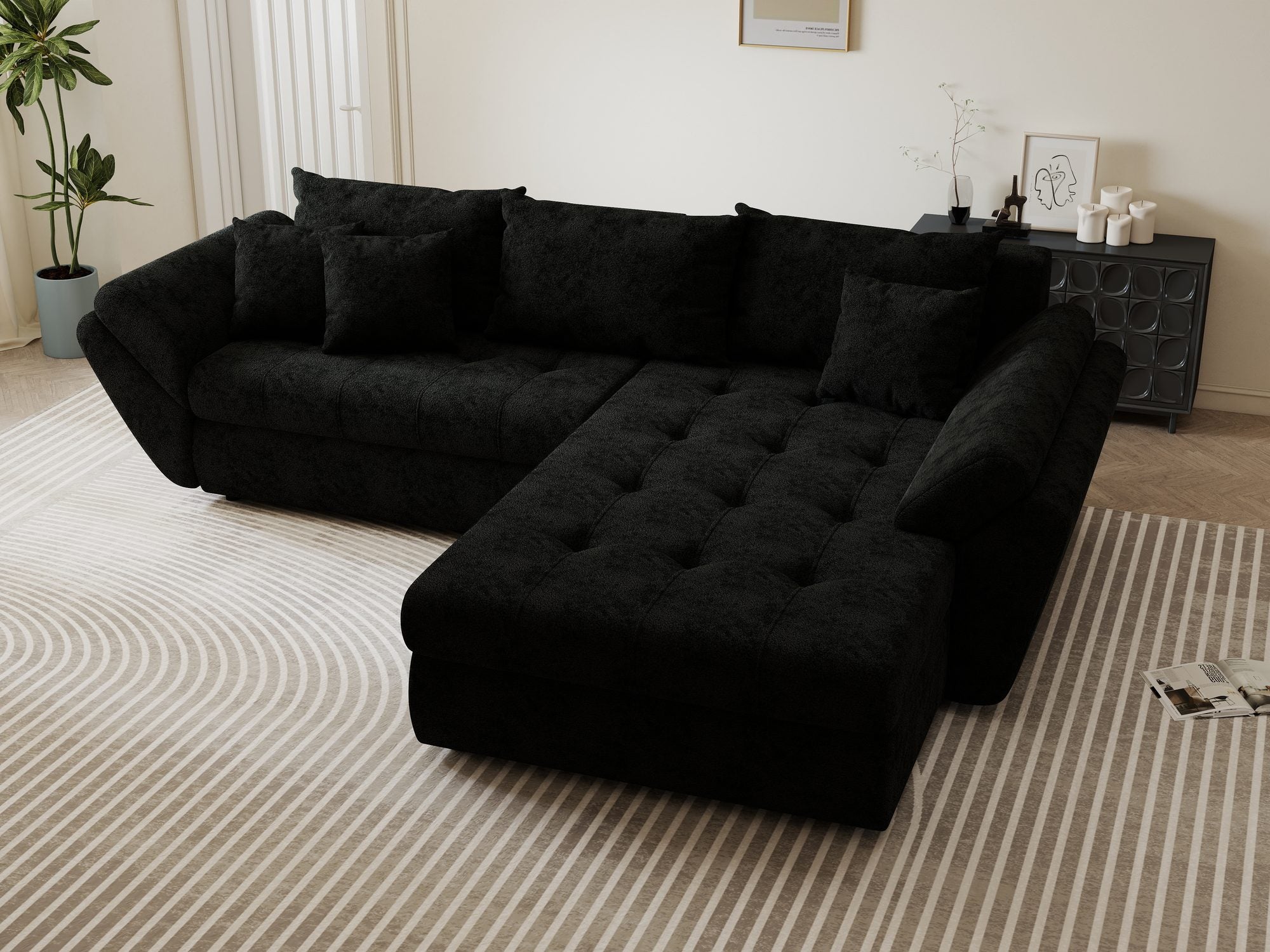 Colțar extensibil dumonde cu ladă de depozitare Loana Quelle Negru II 270x185 cm
