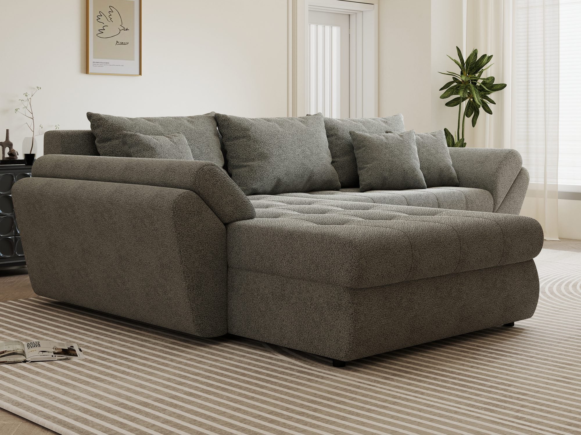 Colțar extensibil dumonde cu ladă de depozitare si sezut confortabil din spuma high-density, Loana Quelle Gri 270x185 cm