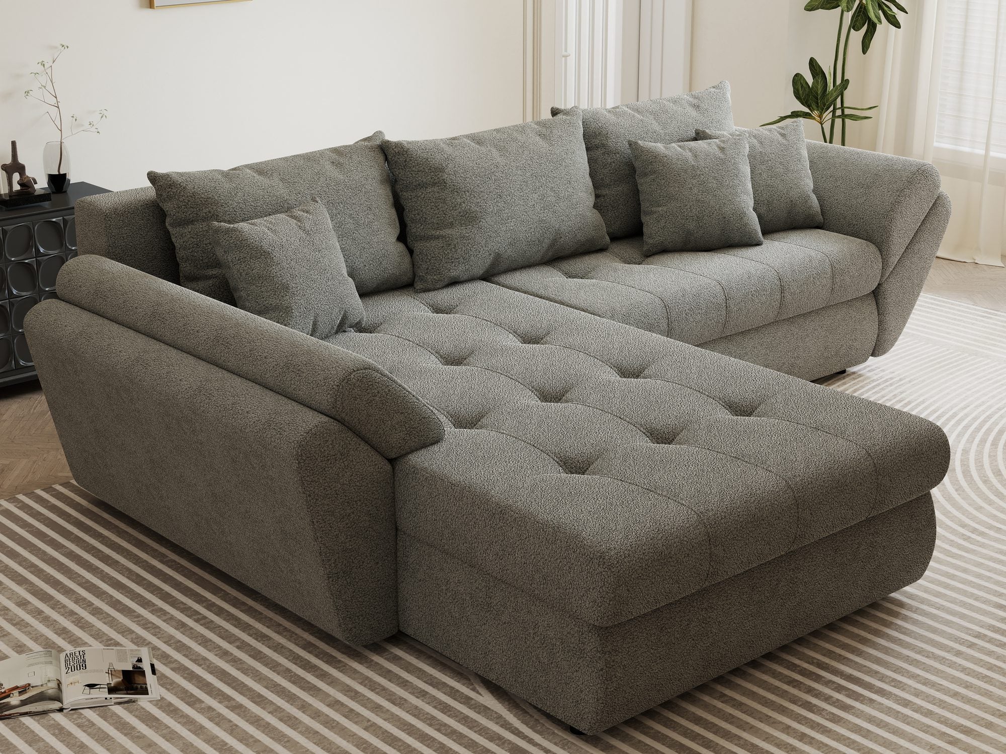 Colțar extensibil dumonde cu ladă de depozitare si sezut confortabil din spuma high-density, Loana Quelle Gri 270x185 cm
