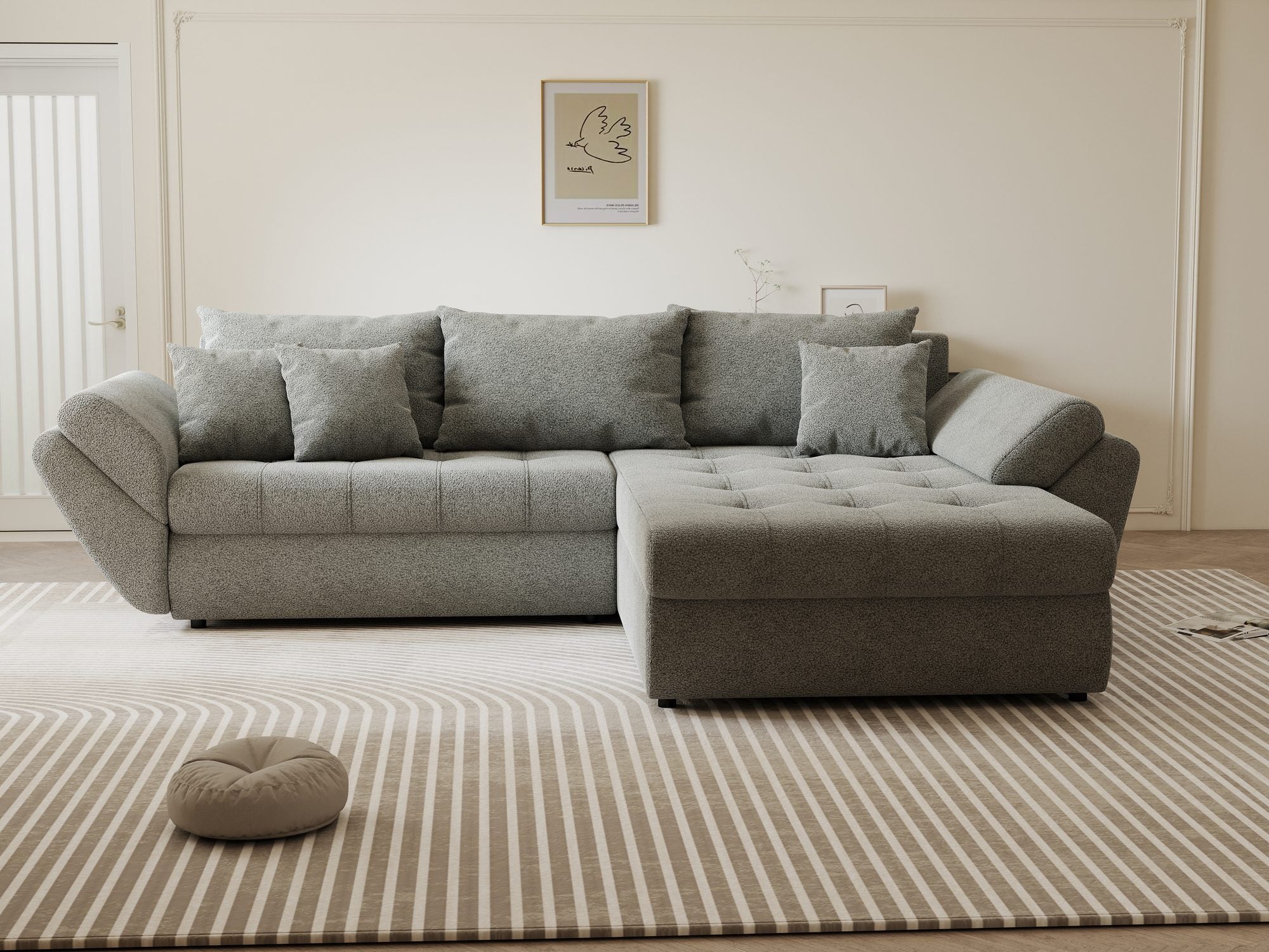 Colțar extensibil dumonde cu ladă de depozitare Loana Quelle Gri II 270x185 cm