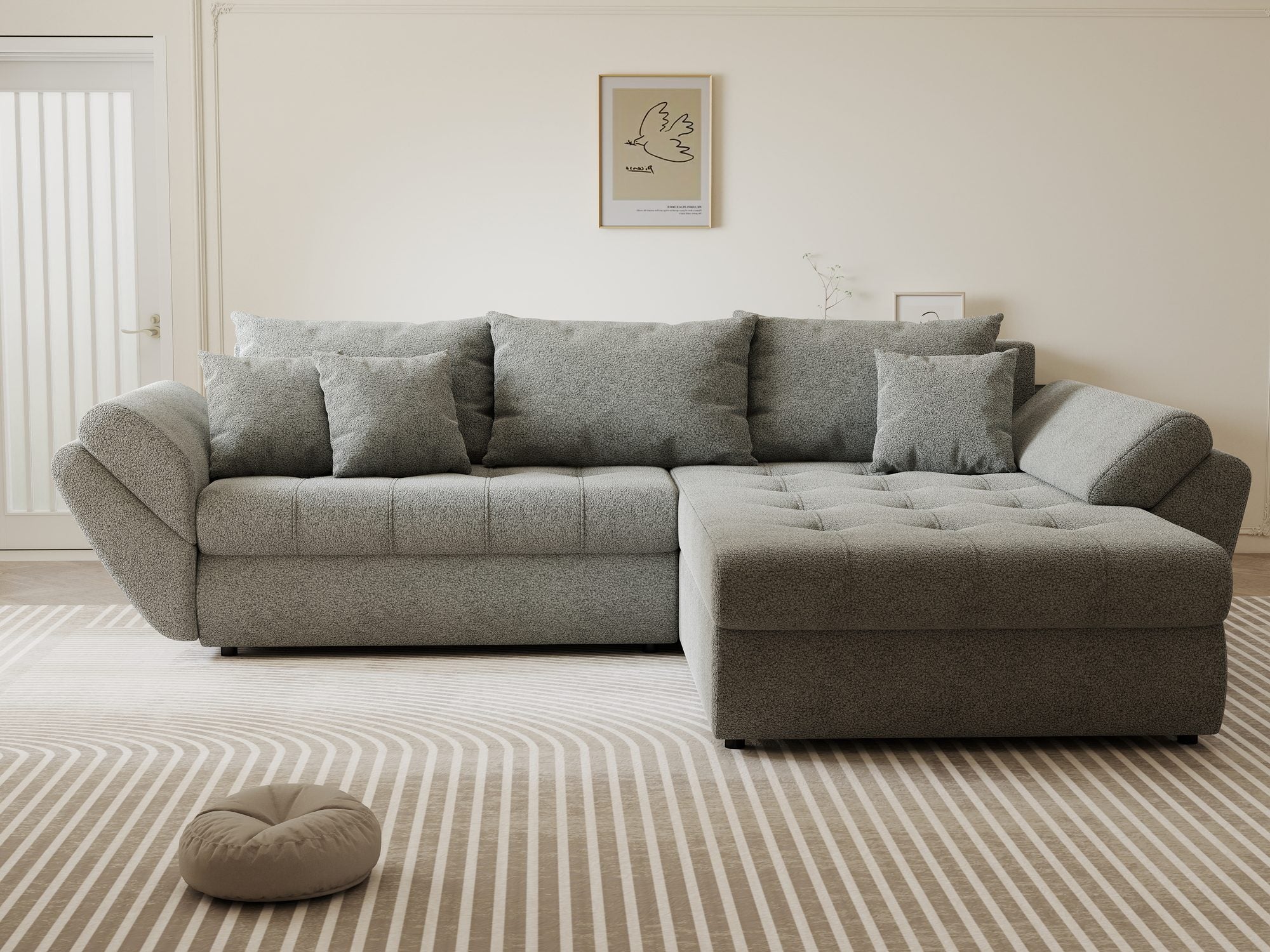 Colțar extensibil dumonde cu ladă de depozitare Loana Quelle Gri II 270x185 cm