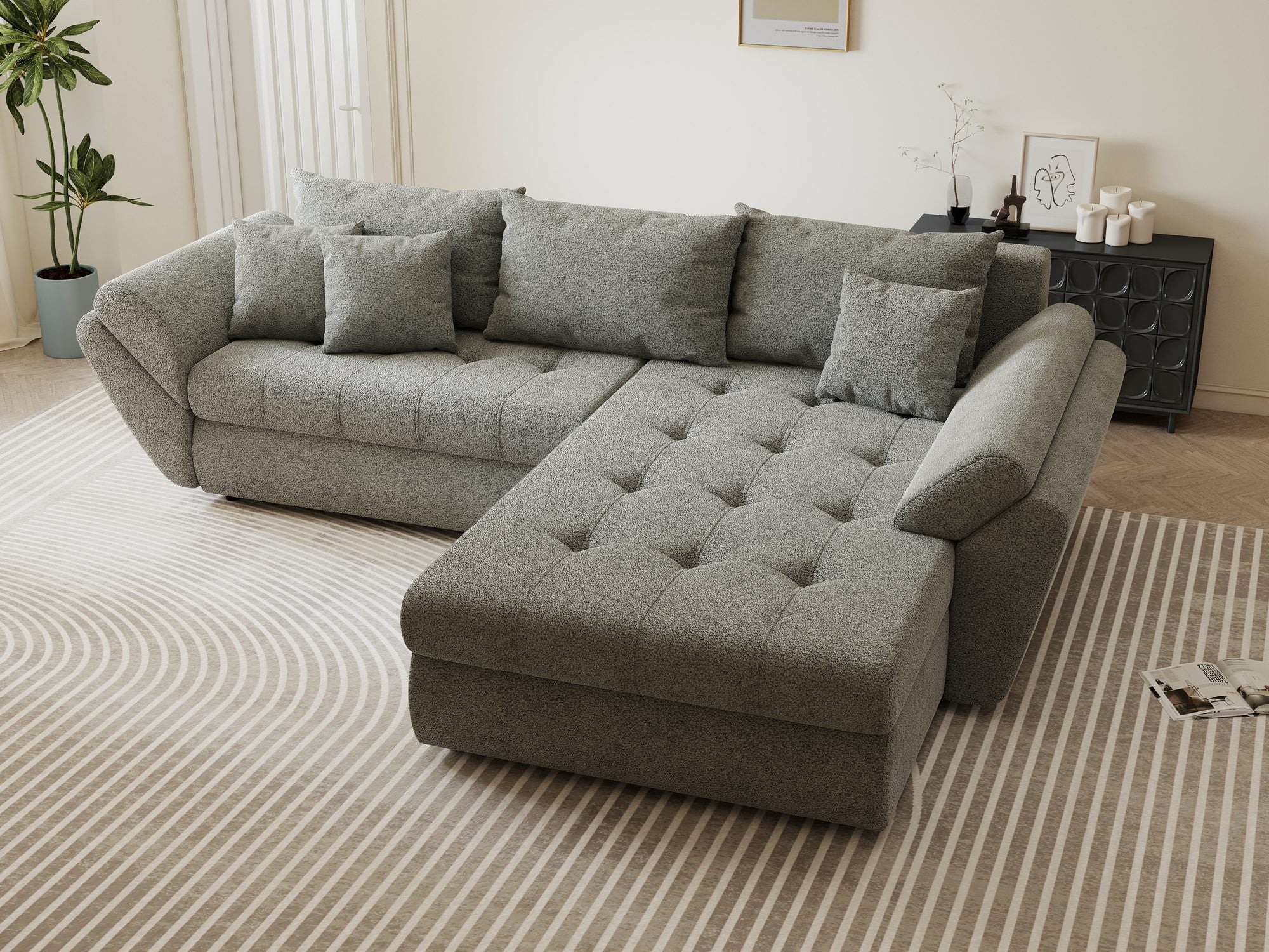 Colțar extensibil dumonde cu ladă de depozitare Loana Quelle Gri II 270x185 cm