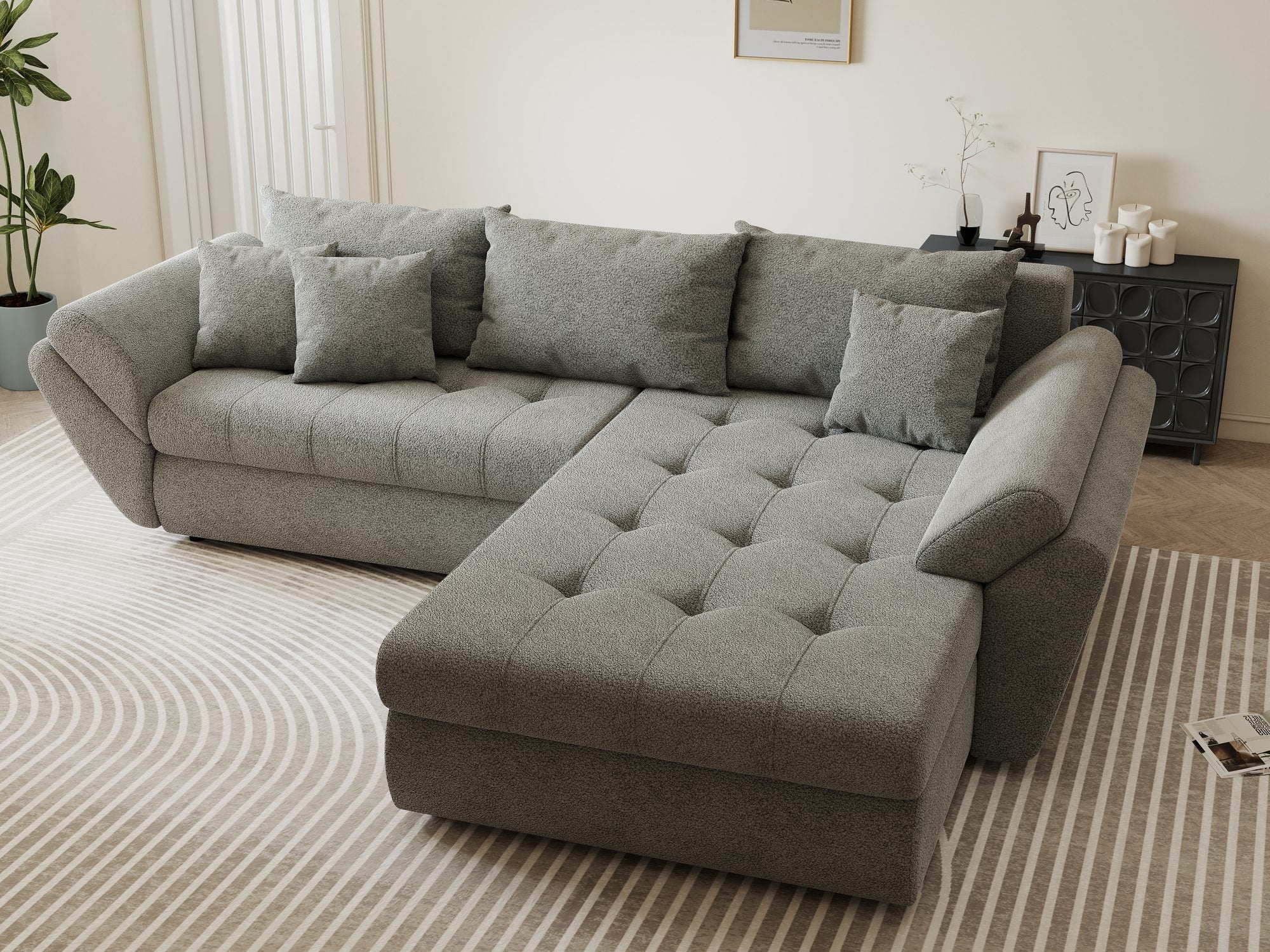 Colțar extensibil dumonde cu ladă de depozitare Loana Quelle Gri II 270x185 cm