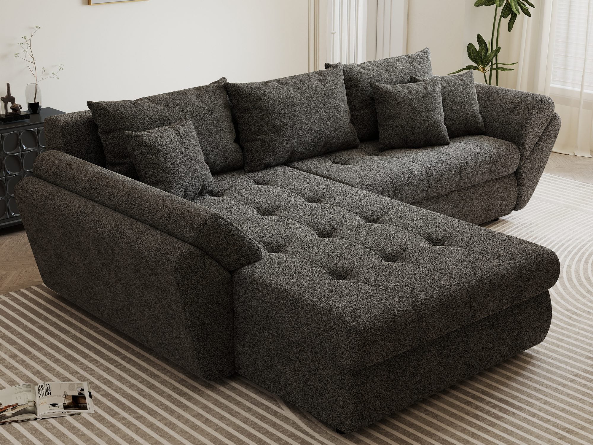 Colțar extensibil dumonde cu ladă de depozitare si sezut confortabil din spuma high-density, Loana Quelle Gri 270x185 cm
