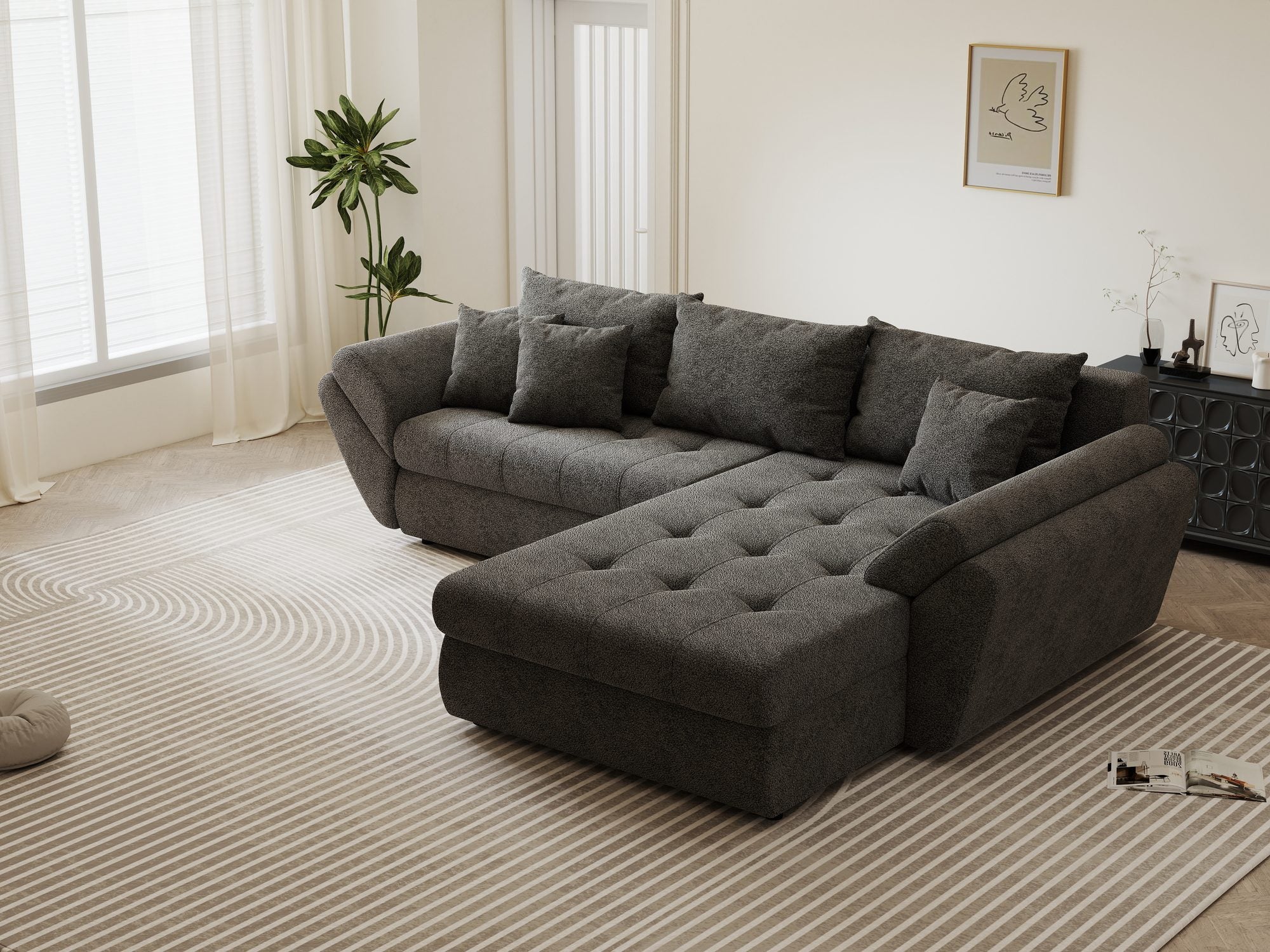 Colțar extensibil dumonde cu ladă de depozitare Loana Quelle Gri II 270x185 cm