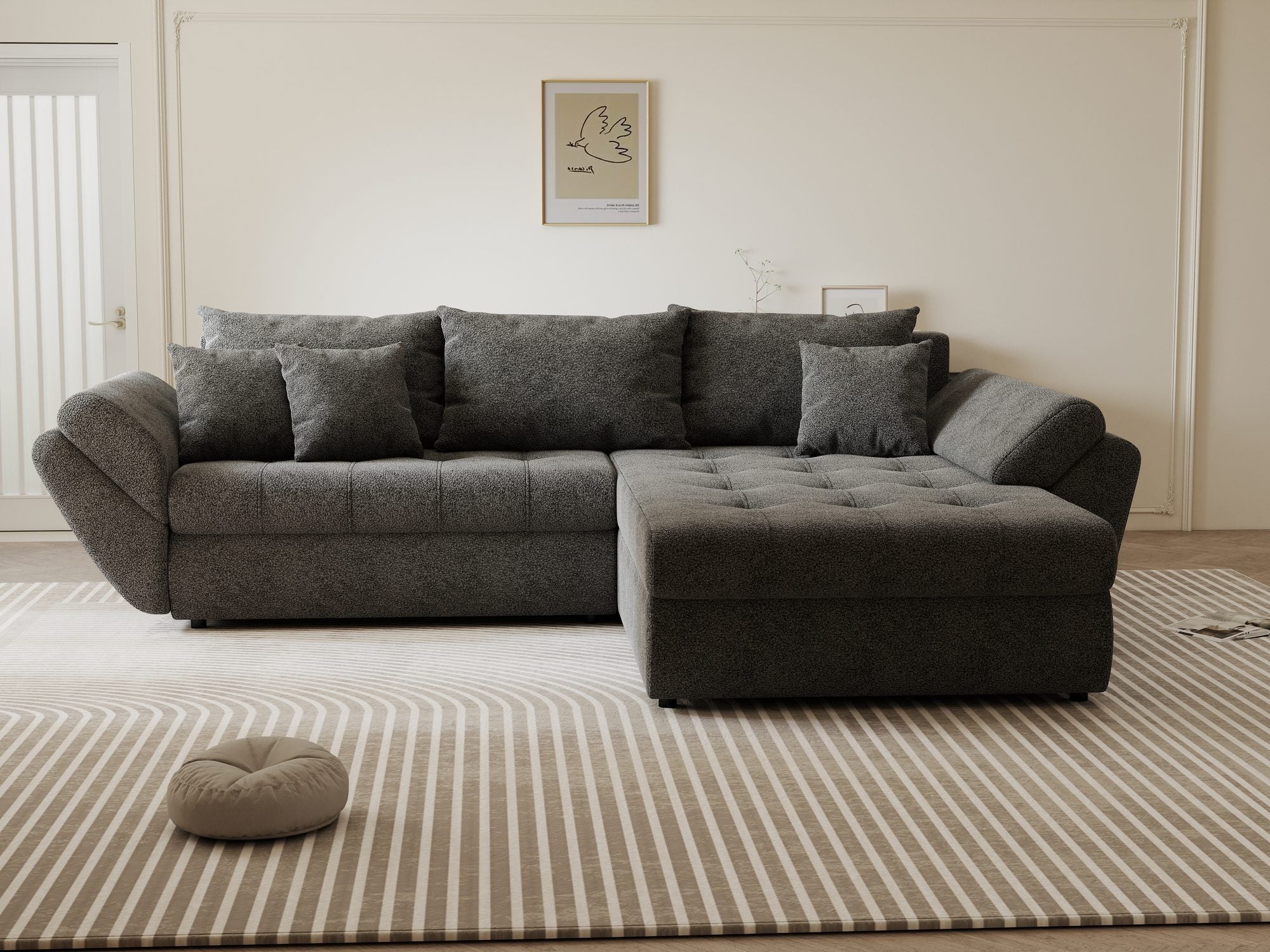 Colțar extensibil dumonde cu ladă de depozitare Loana Quelle Gri II 270x185 cm