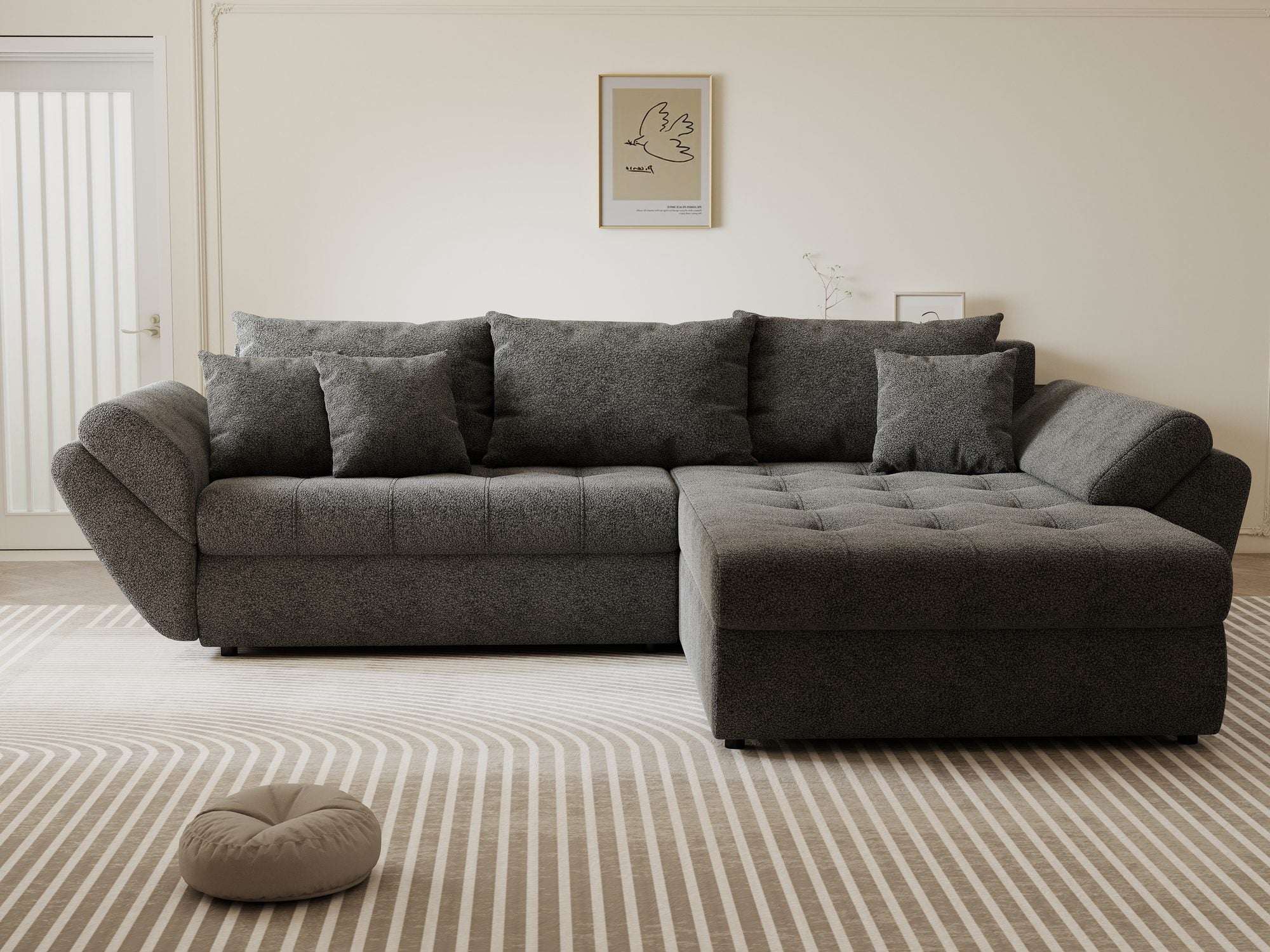 Colțar extensibil dumonde cu ladă de depozitare Loana Quelle Gri II 270x185 cm