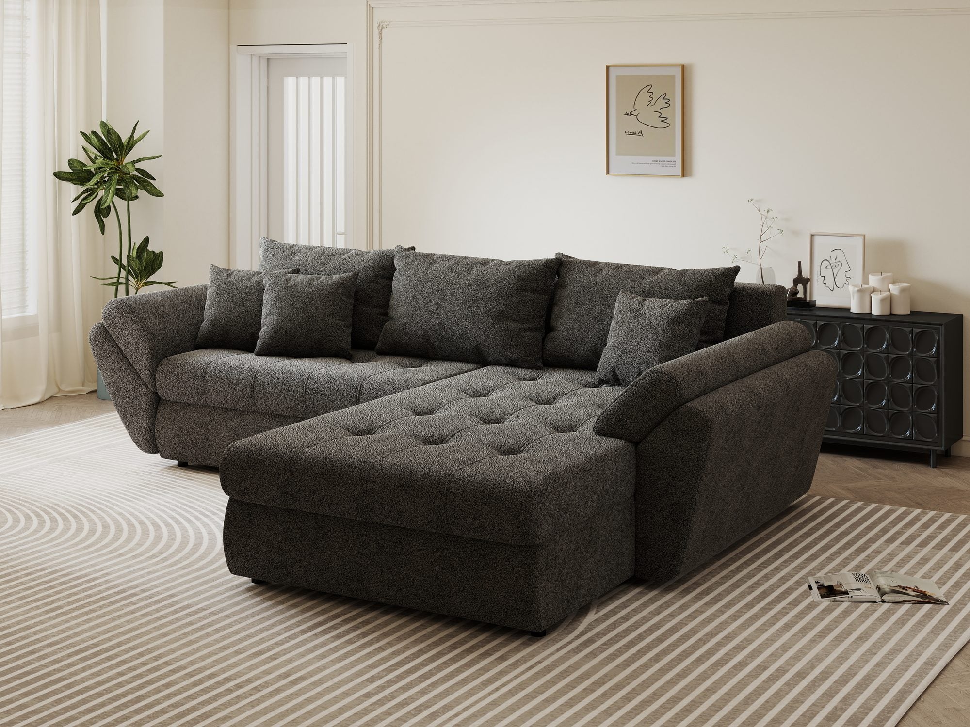 Colțar extensibil dumonde cu ladă de depozitare Loana Quelle Gri II 270x185 cm
