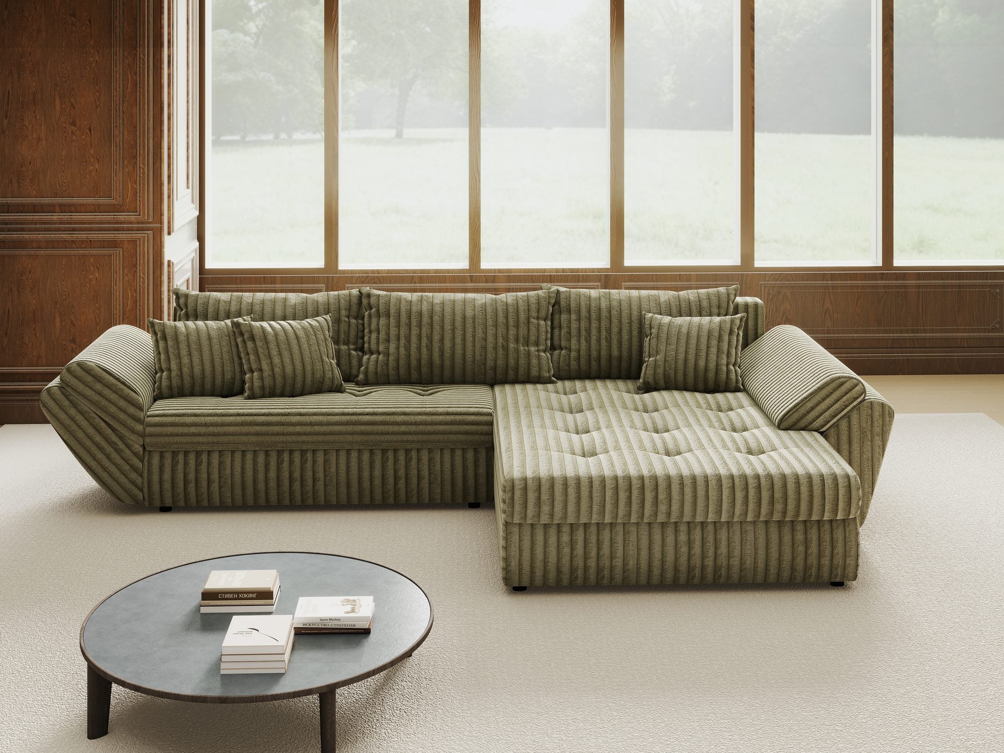 Colțar extensibil dumonde cu ladă de depozitare Loana Tilia Verde olive II 270x185 cm