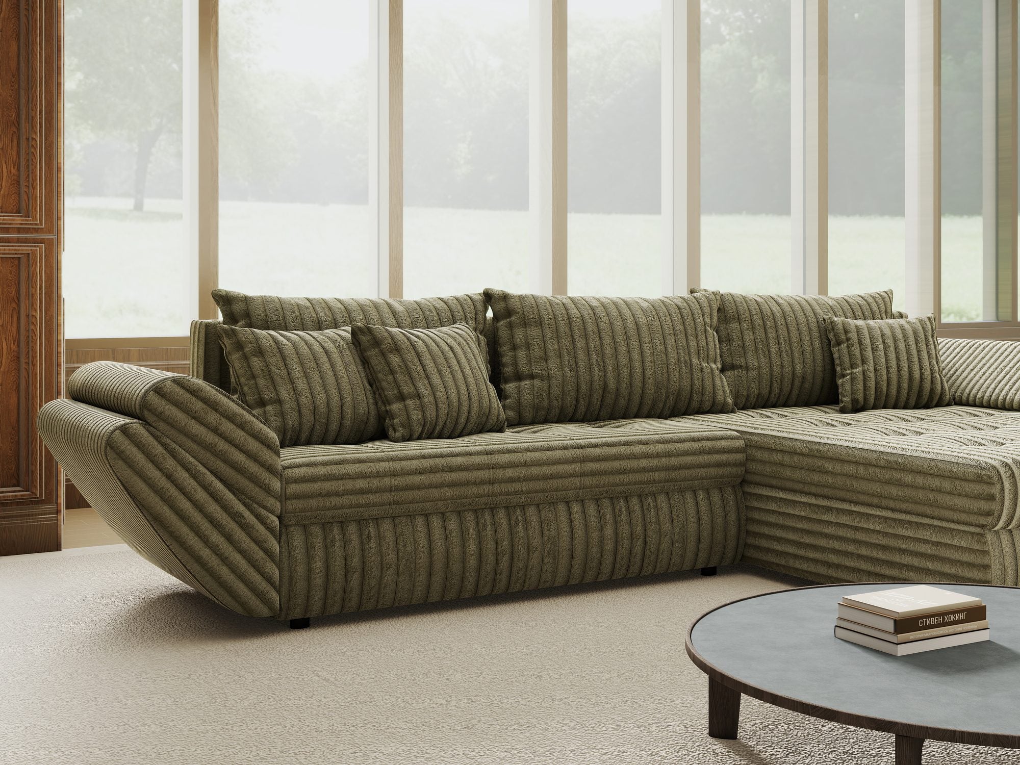 Colțar extensibil dumonde cu ladă de depozitare Loana Tilia Verde olive II 270x185 cm