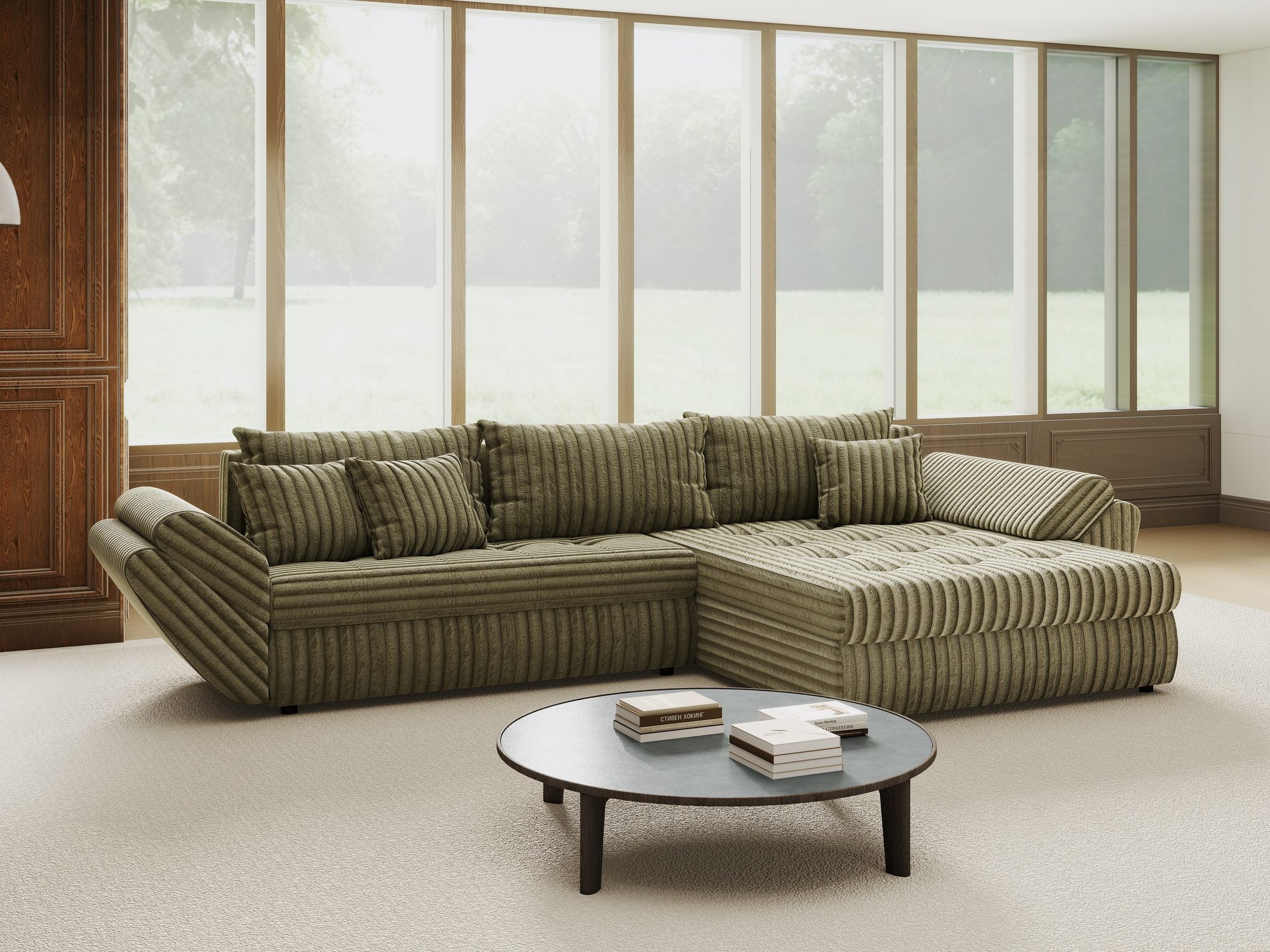 Colțar extensibil dumonde cu ladă de depozitare Loana Tilia Verde olive II 270x185 cm