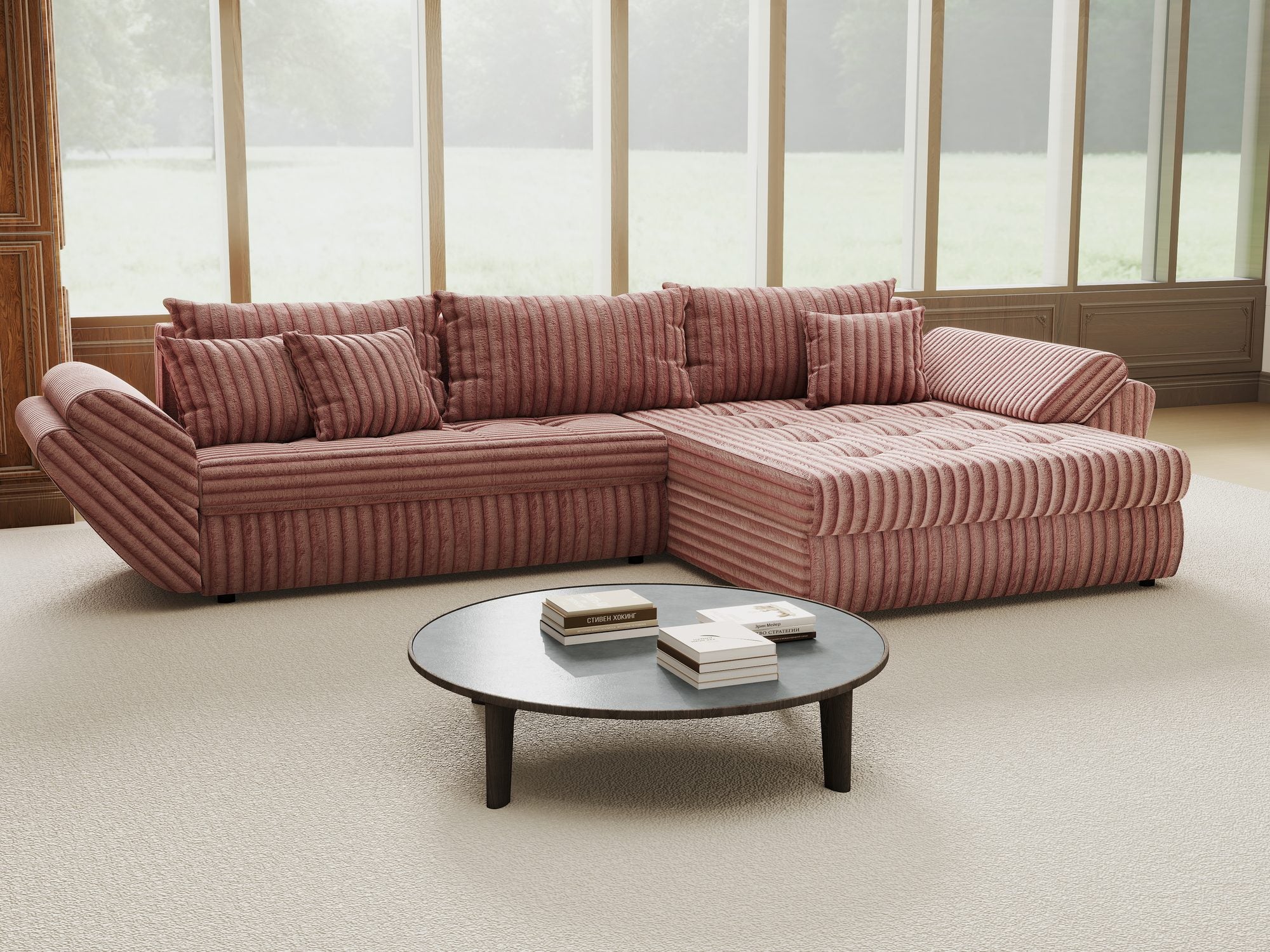 Colțar extensibil dumonde cu ladă de depozitare Loana Tilia Roz pudrat II 270x185 cm