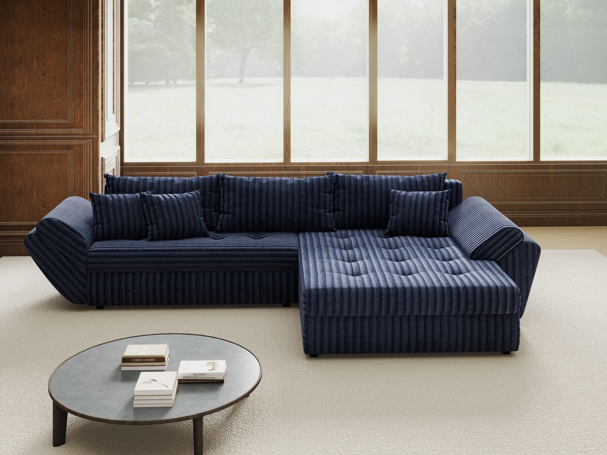 Colțar extensibil dumonde cu ladă de depozitare si sezut confortabil din spuma high-density, Loana Tilia Albastru II 270x185 cm