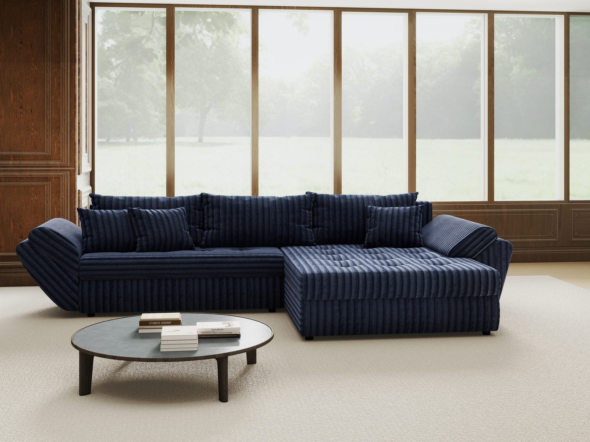Colțar extensibil dumonde cu ladă de depozitare si sezut confortabil din spuma high-density, Loana Tilia Albastru II 270x185 cm