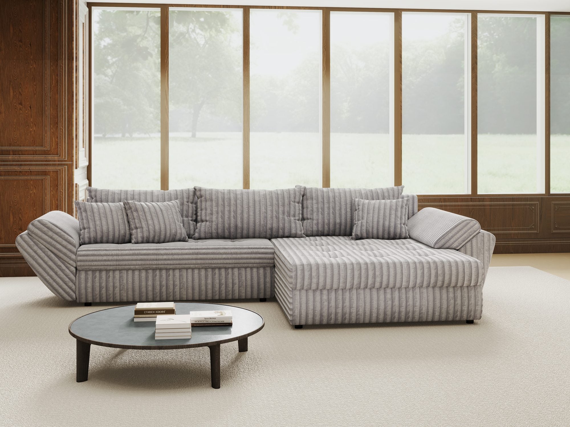Colțar extensibil dumonde cu ladă de depozitare si sezut confortabil din spuma high-density, Loana Tilia Gri II 270x185 cm