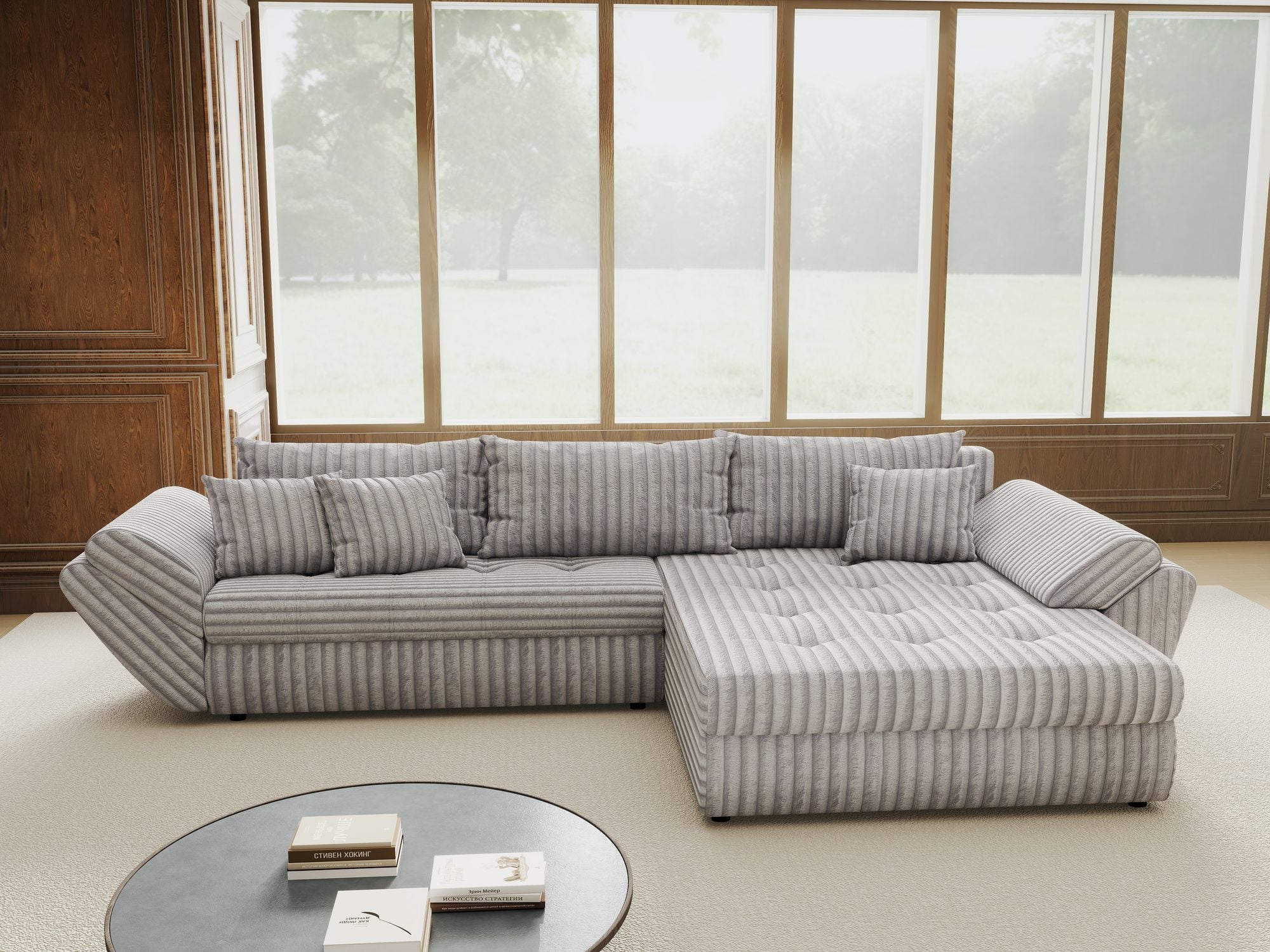 Colțar extensibil dumonde cu ladă de depozitare si sezut confortabil din spuma high-density, Loana Tilia Gri II 270x185 cm