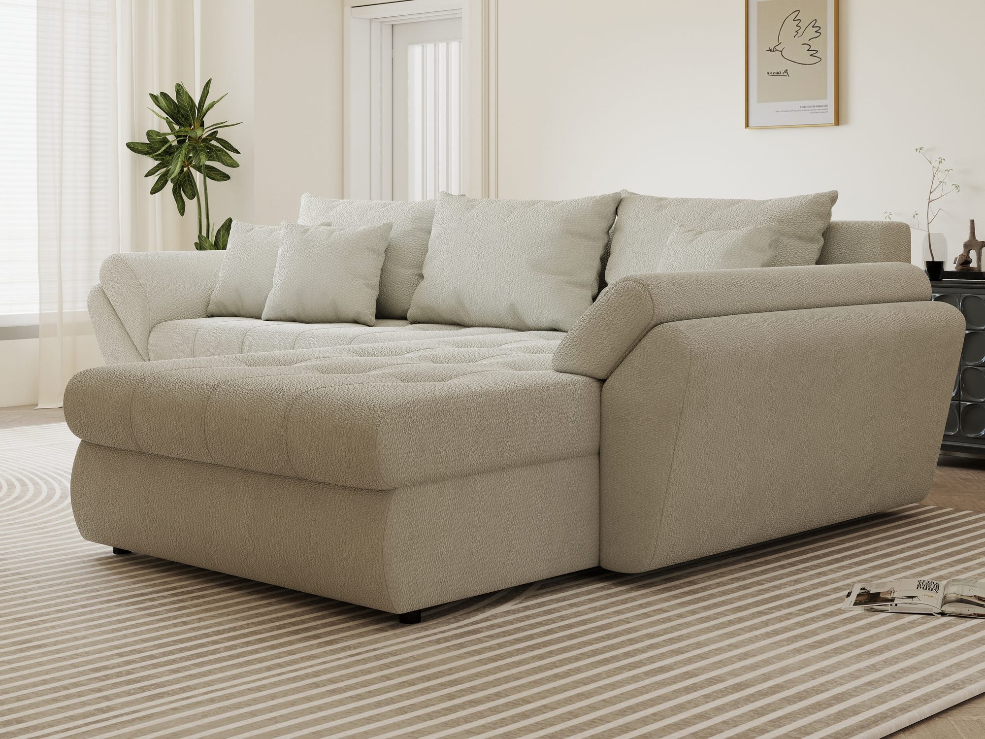Colțar extensibil dumonde cu ladă de depozitare si sezut confortabil din spuma high-density, Loana Vibe Bej II 270x185 cm