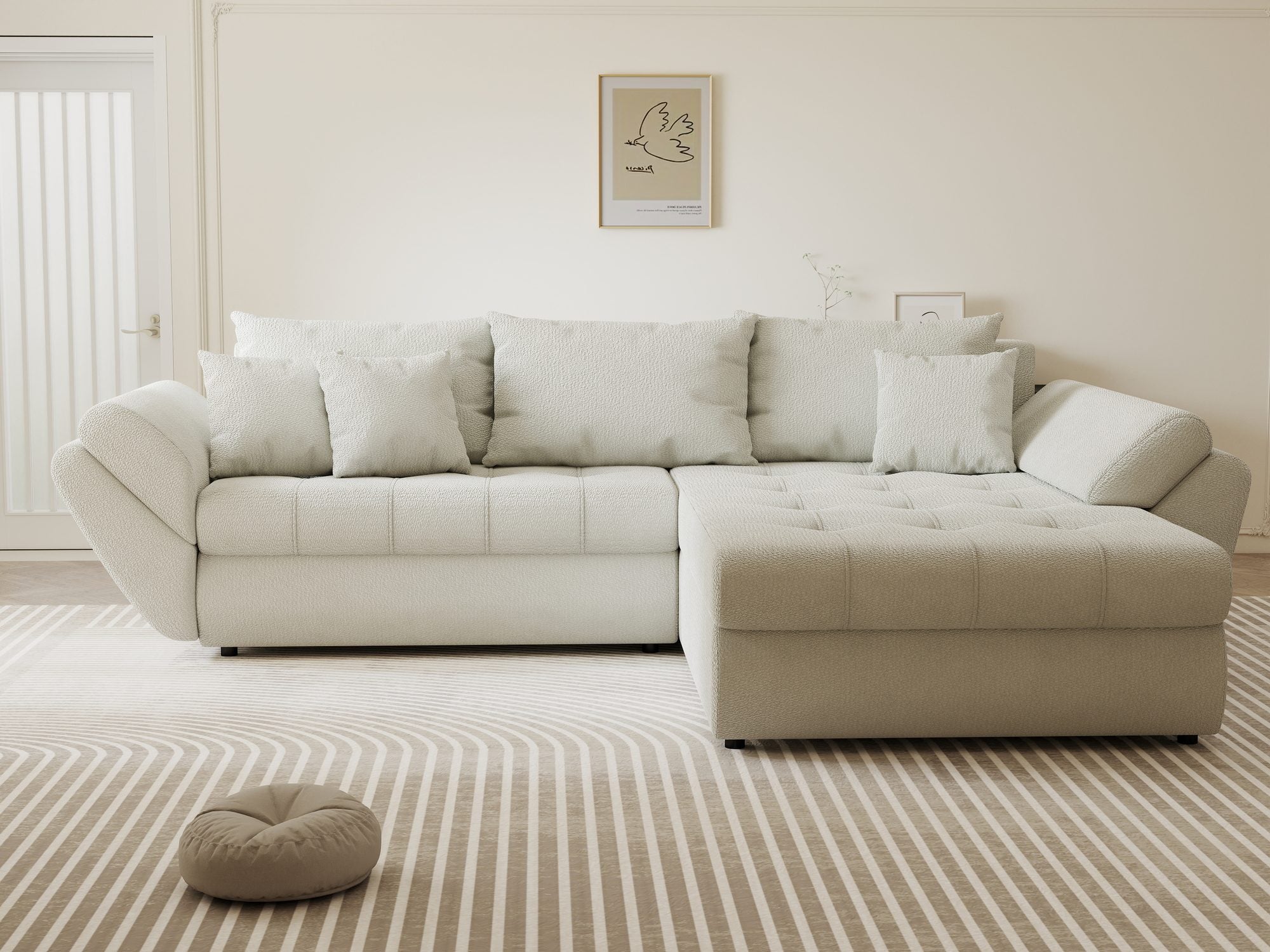 Colțar extensibil dumonde cu ladă de depozitare si sezut confortabil din spuma high-density, Loana Vibe Bej II 270x185 cm
