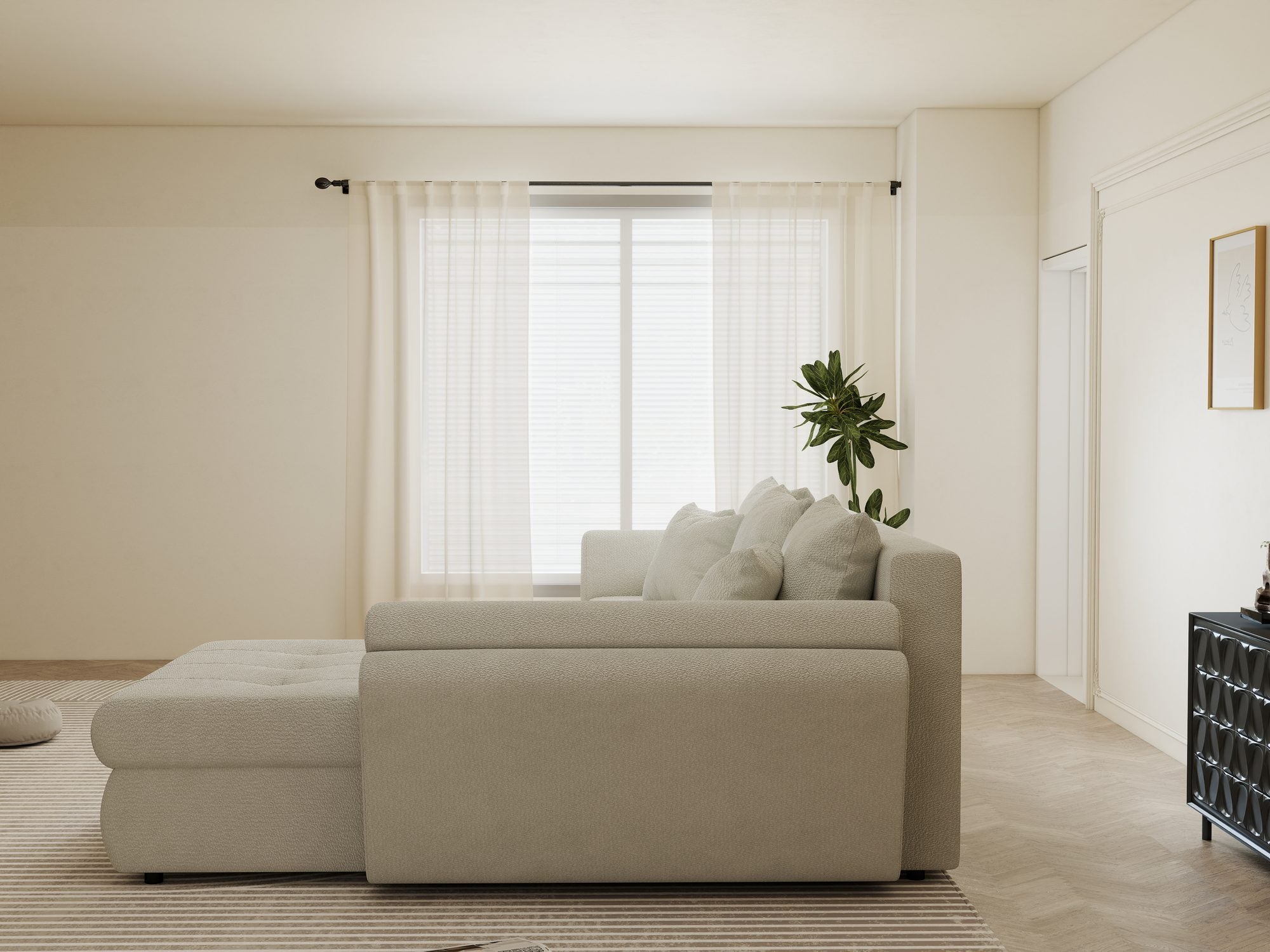 Colțar extensibil dumonde cu ladă de depozitare si sezut confortabil din spuma high-density, Loana Vibe Bej II 270x185 cm
