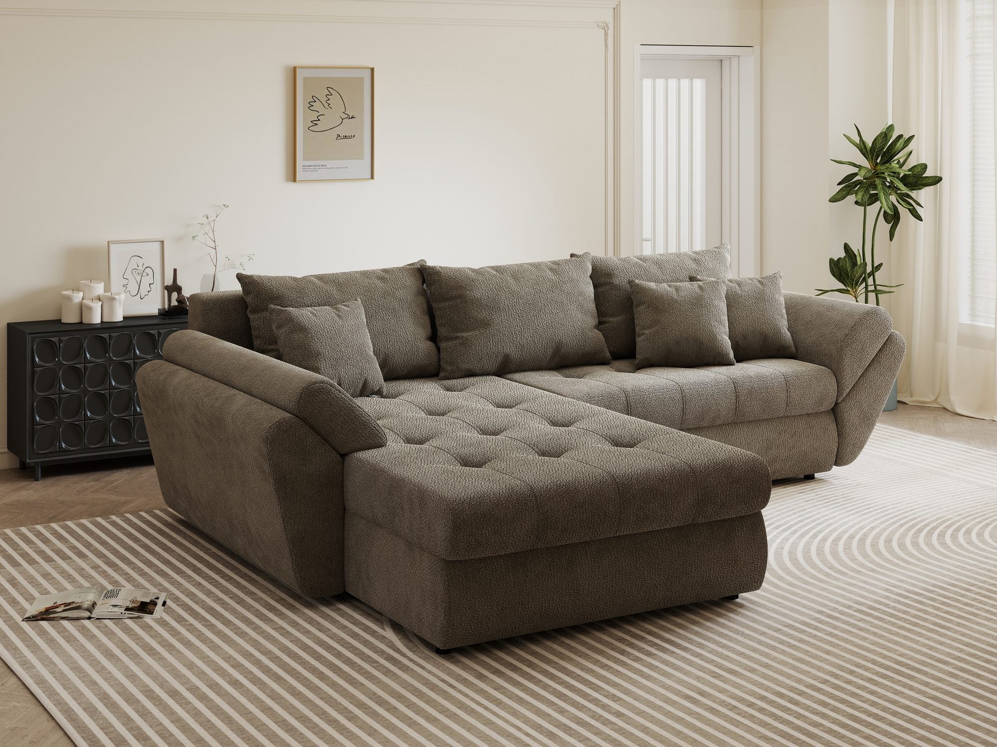 Colțar extensibil dumonde cu ladă de depozitare si sezut confortabil din spuma high-density, Loana Vibe 270x185 cm