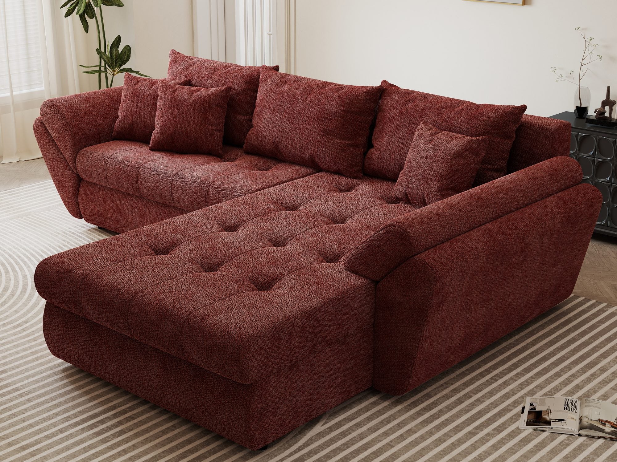 Colțar extensibil dumonde cu ladă de depozitare Loana Vibe Rosu II 270x185 cm