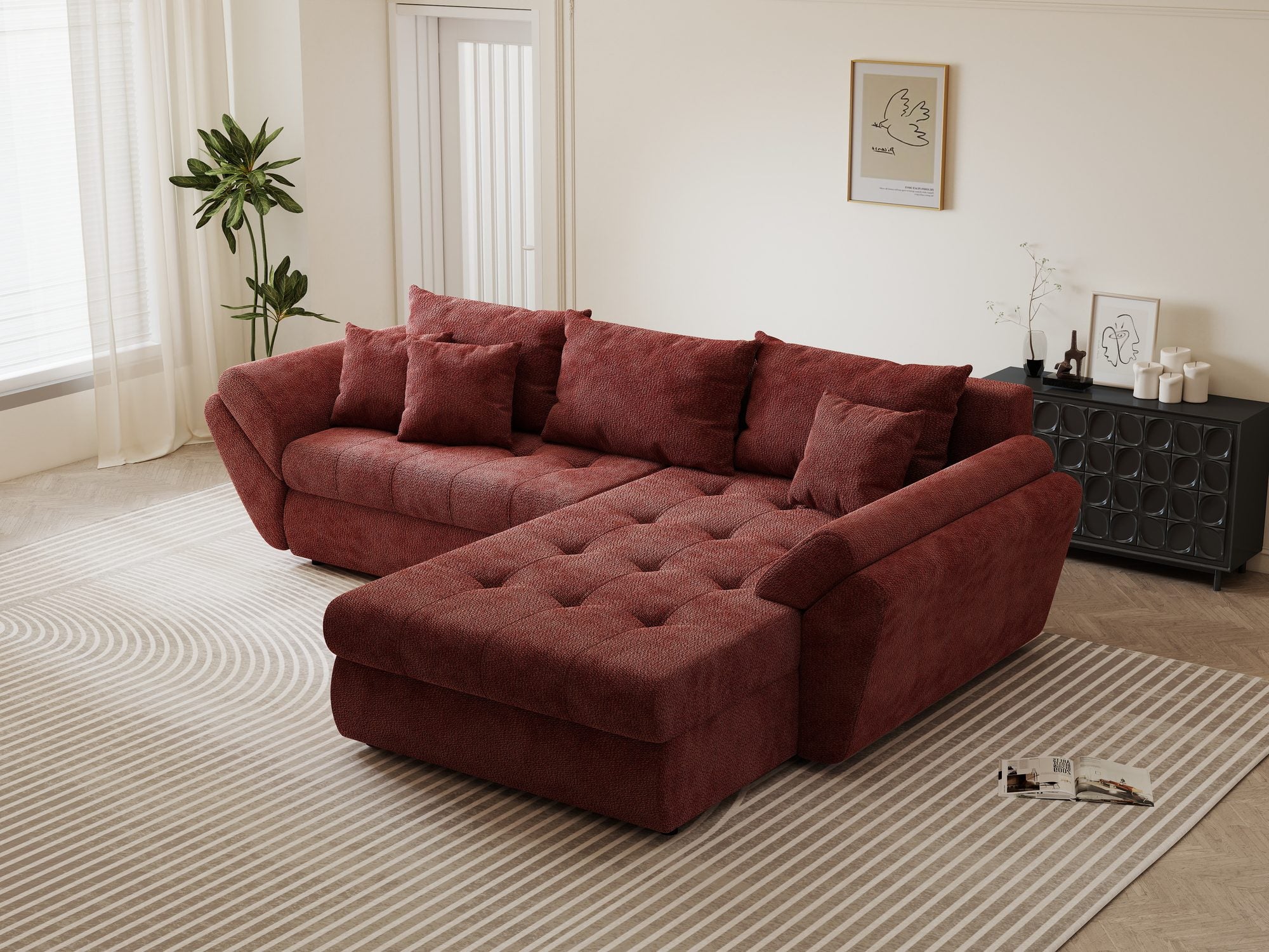 Colțar extensibil dumonde cu ladă de depozitare Loana Vibe Rosu II 270x185 cm