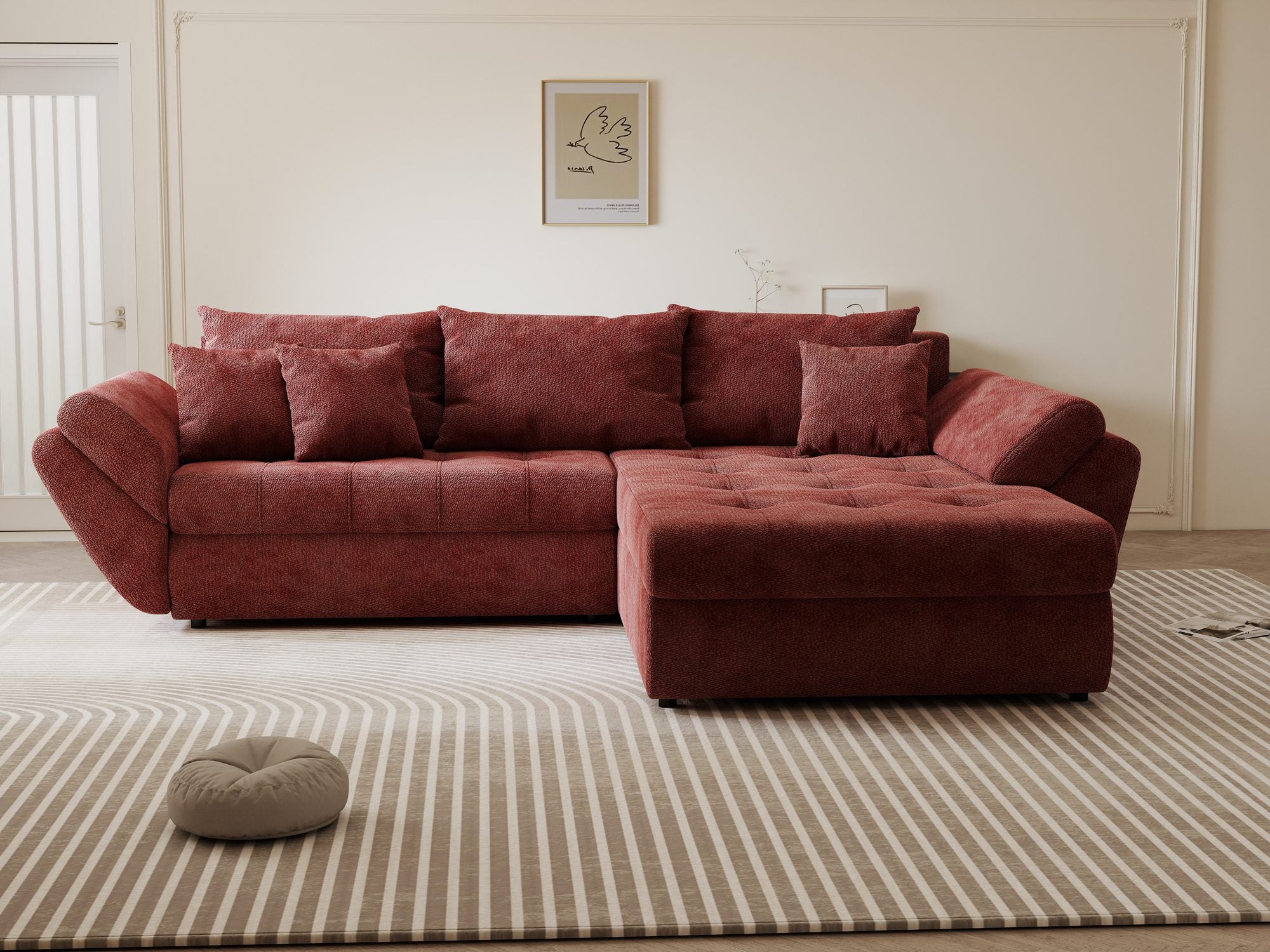 Colțar extensibil dumonde cu ladă de depozitare Loana Vibe Rosu II 270x185 cm