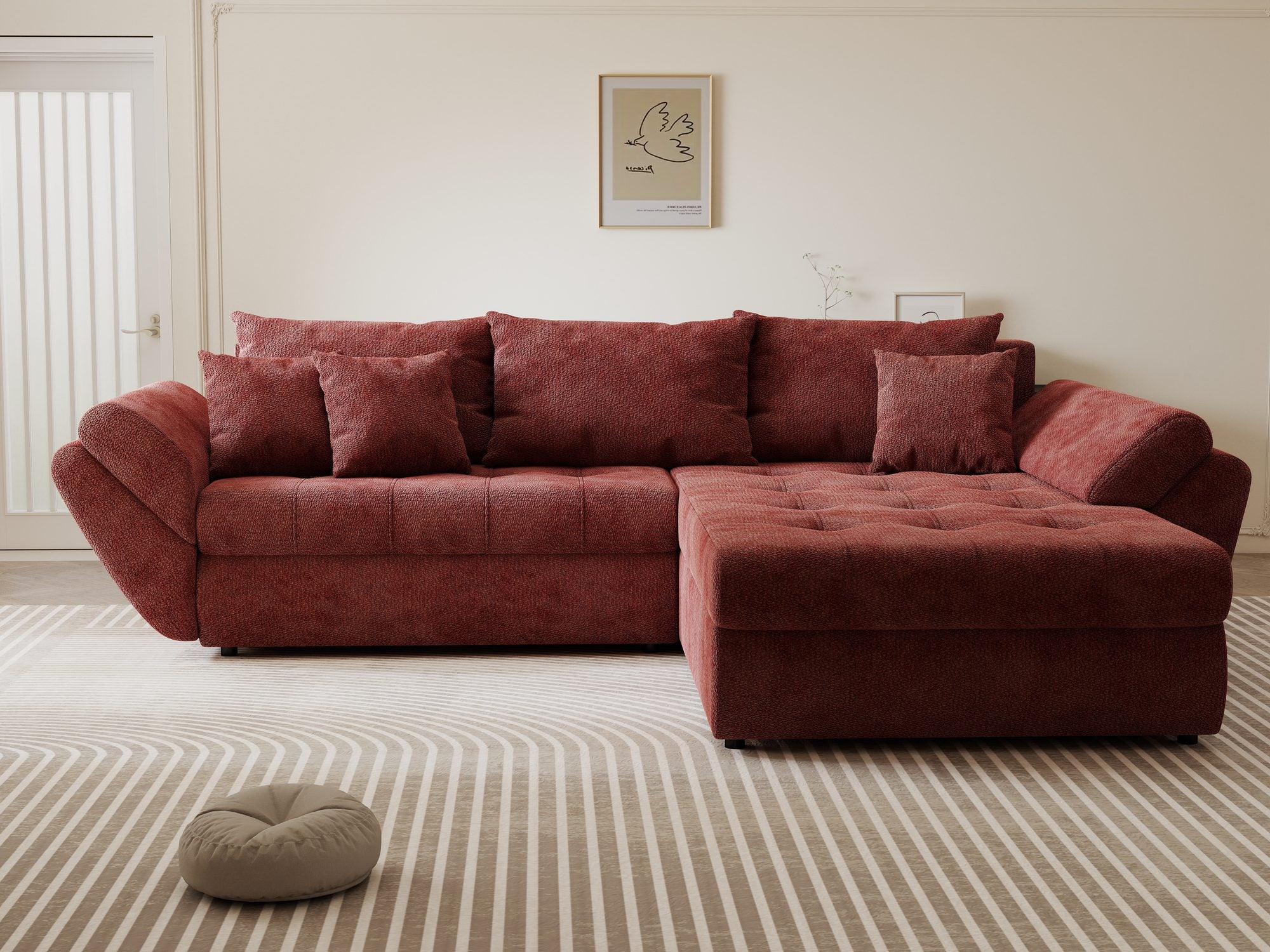 Colțar extensibil dumonde cu ladă de depozitare Loana Vibe Rosu II 270x185 cm