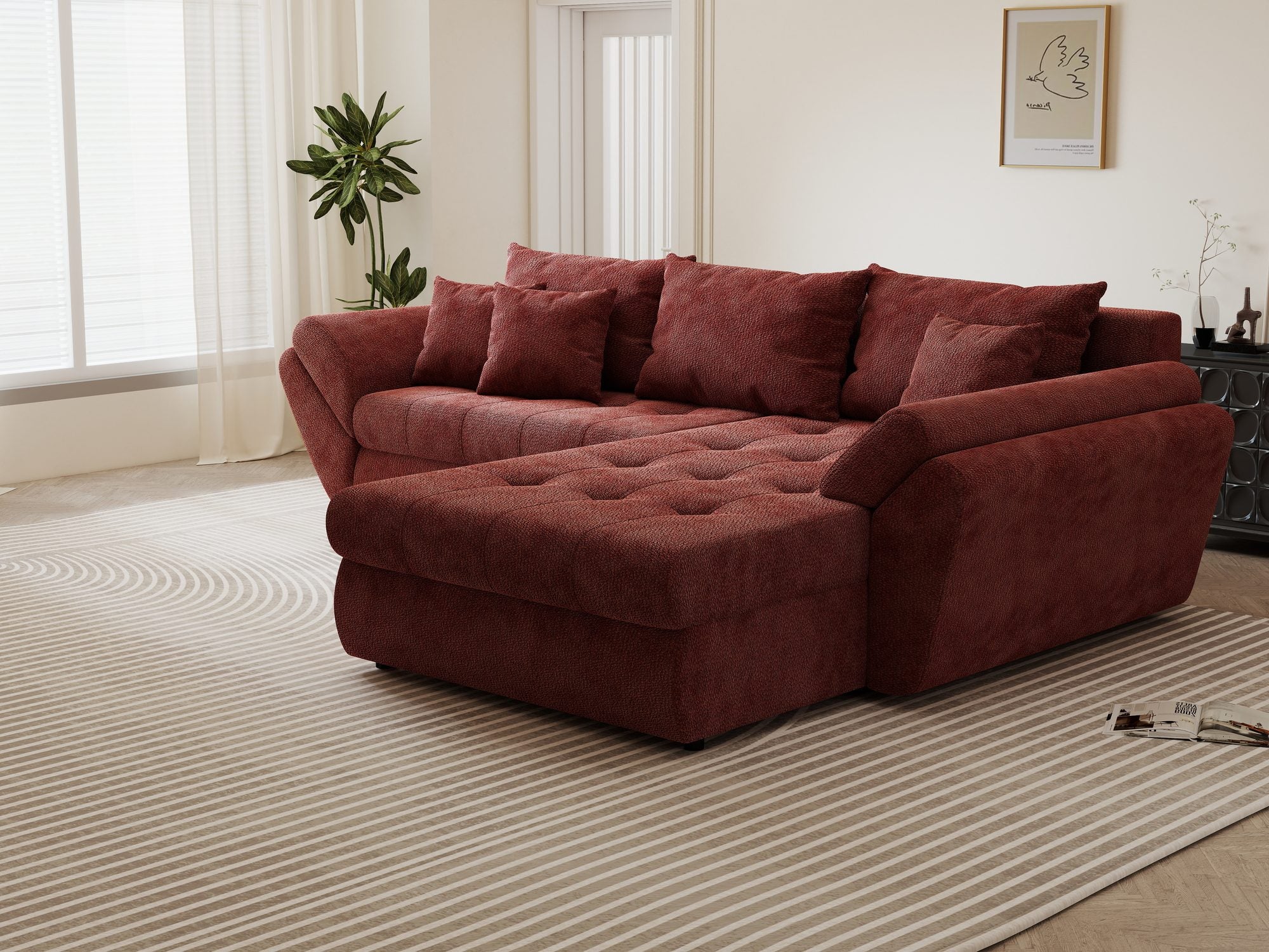 Colțar extensibil dumonde cu ladă de depozitare Loana Vibe Rosu II 270x185 cm