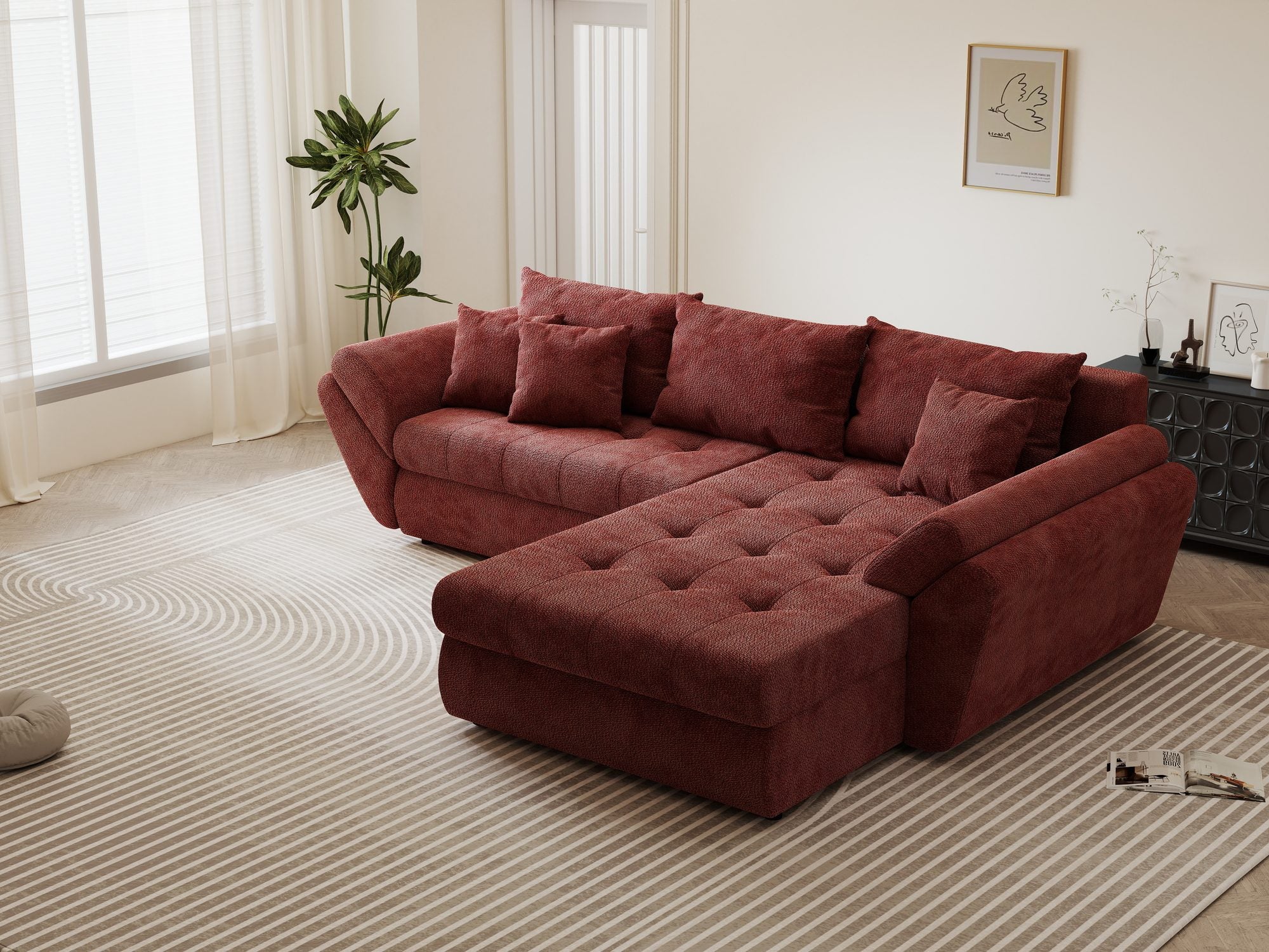 Colțar extensibil dumonde cu ladă de depozitare Loana Vibe Rosu II 270x185 cm