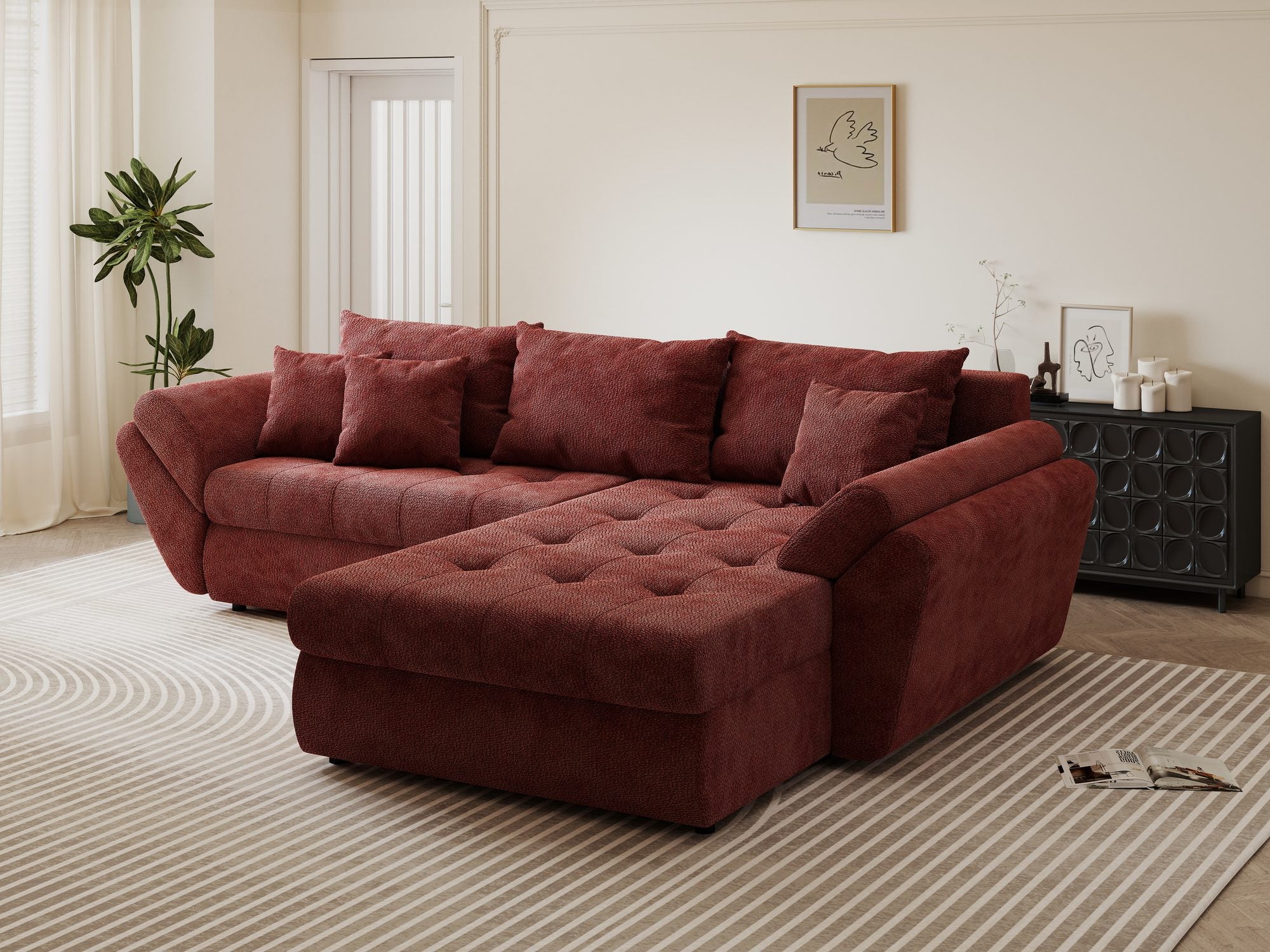 Colțar extensibil dumonde cu ladă de depozitare Loana Vibe Rosu II 270x185 cm