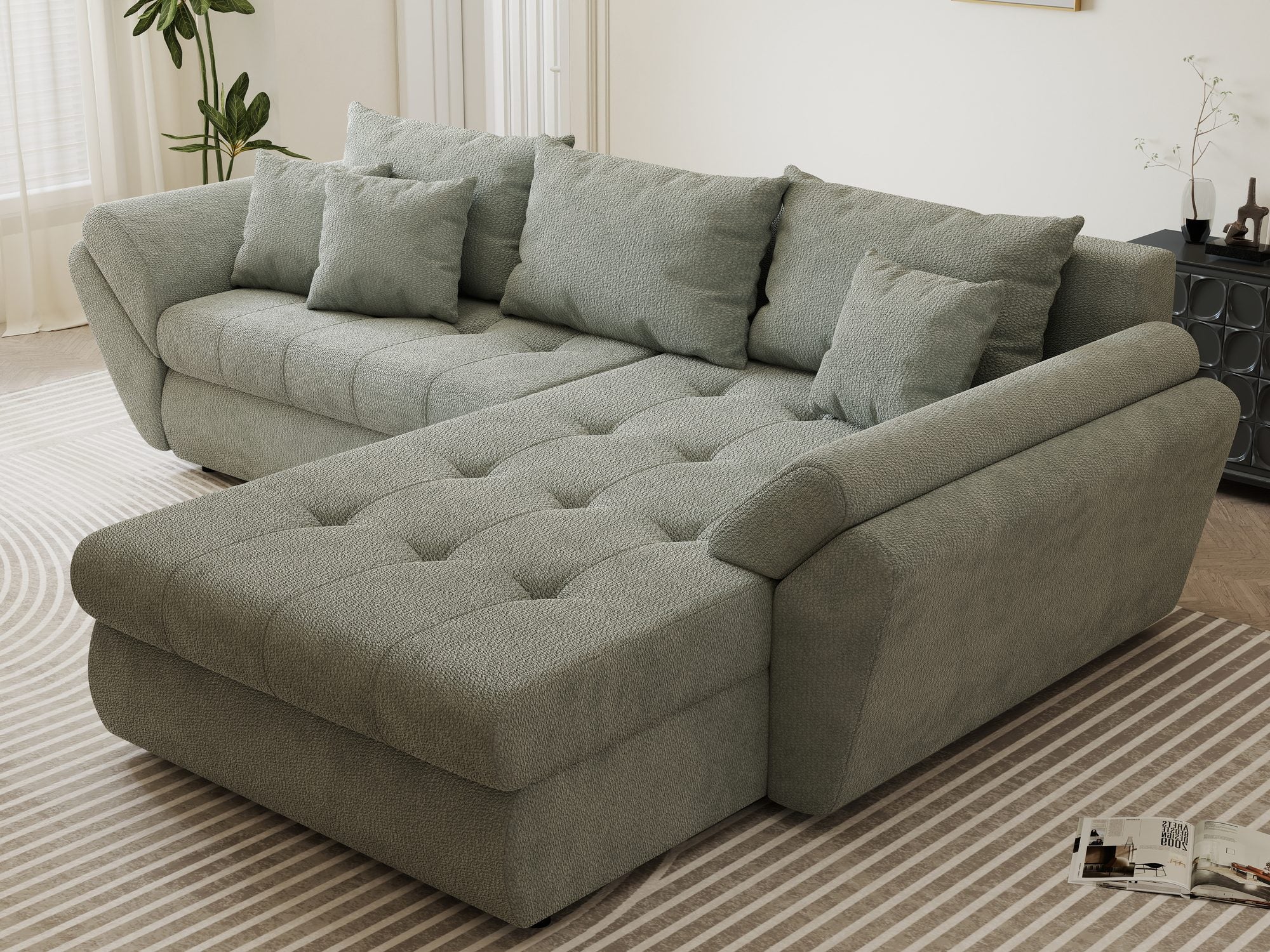 Colțar extensibil dumonde cu ladă de depozitare si sezut confortabil din spuma high-density, Loana Vibe Mint II 270x185 cm