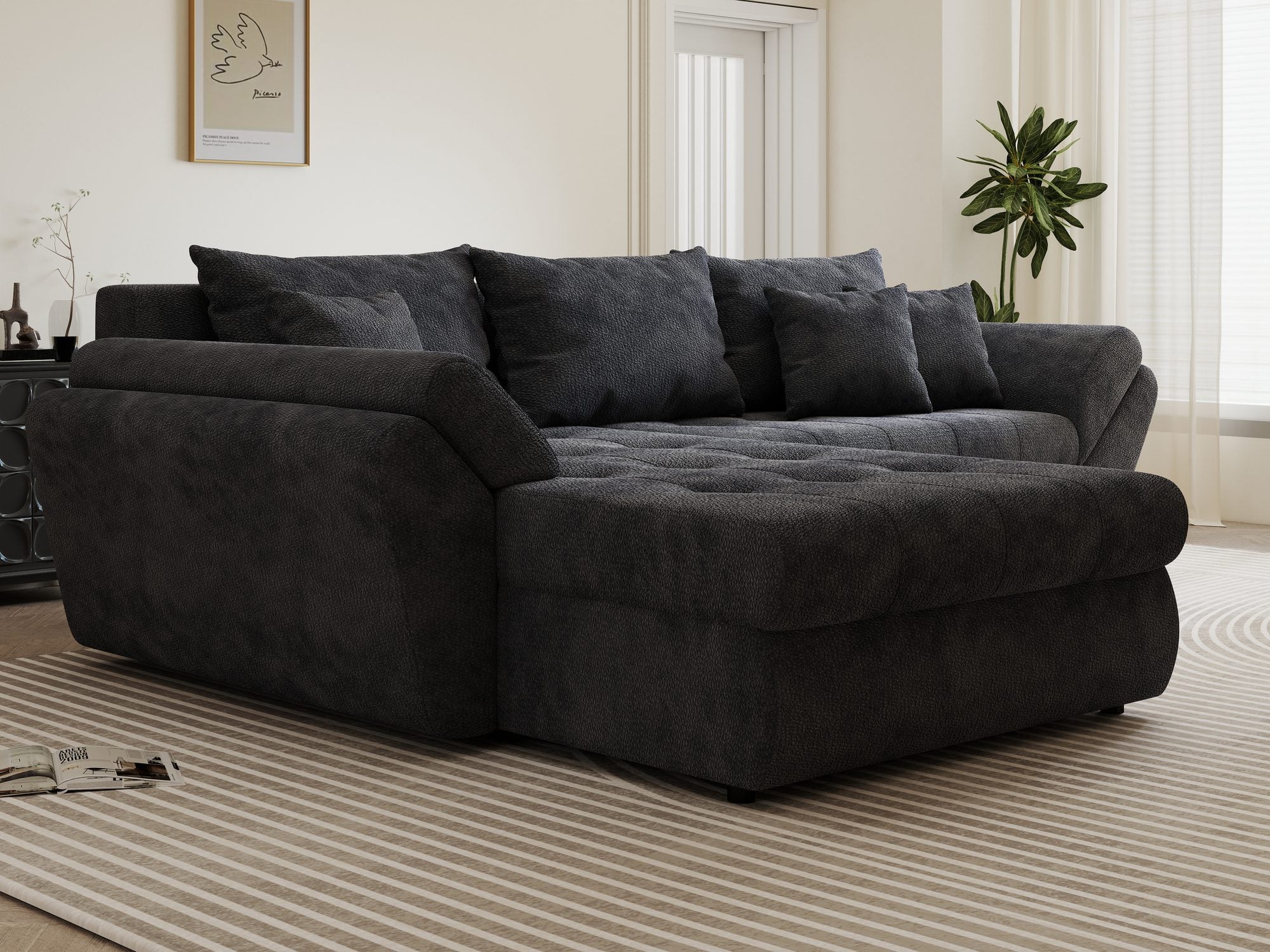 Colțar extensibil dumonde cu ladă de depozitare si sezut confortabil din spuma high-density, Loana Vibe Gri antracit 270x185 cm