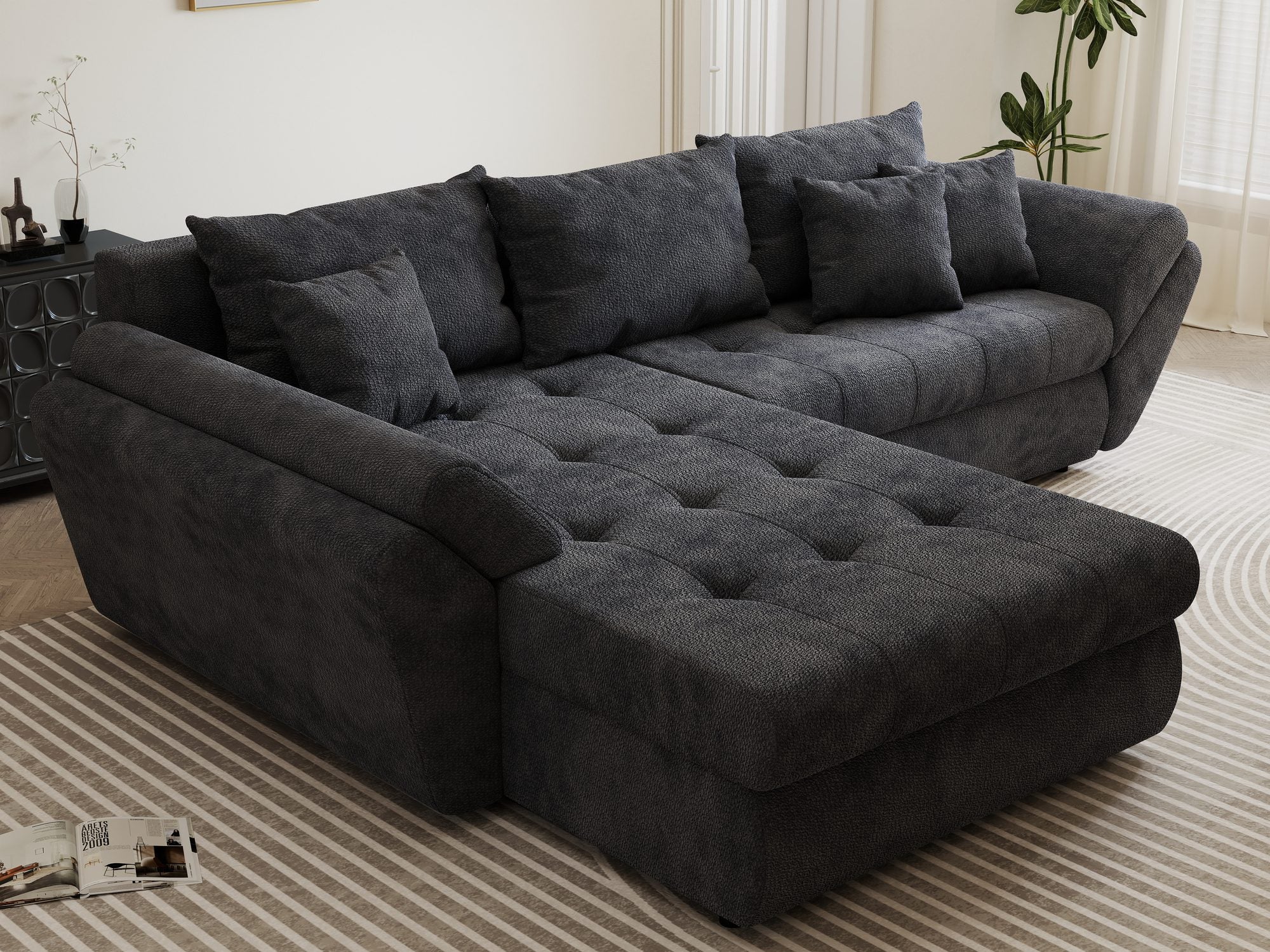 Colțar extensibil dumonde cu ladă de depozitare si sezut confortabil din spuma high-density, Loana Vibe Gri antracit 270x185 cm
