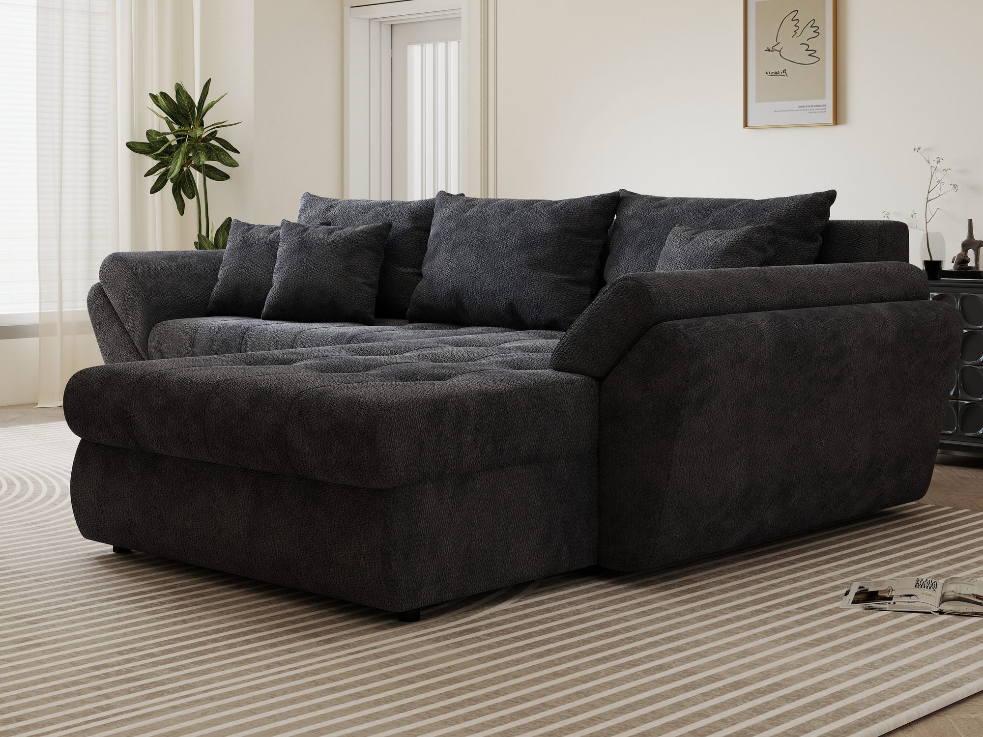 Colțar extensibil dumonde cu ladă de depozitare si sezut confortabil din spuma high-density, Loana Vibe Gri antracit II 270x185 cm